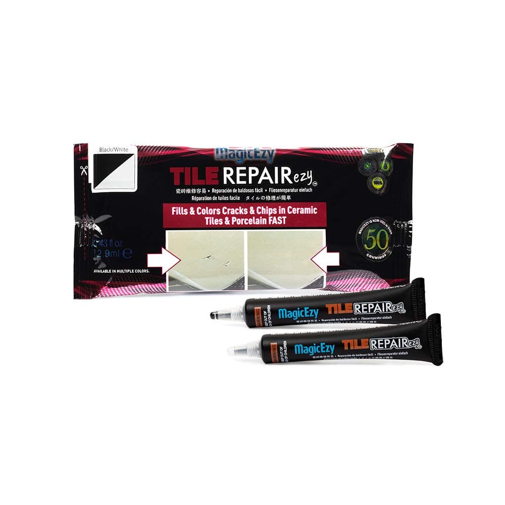MagicEzy Tile RepairEzy - MagicEzy Tile Repairezy Tile Repair Kit: (Black and White Kit) - Fix Chips & Holes in Ceramic Tiles Fast - Thick Tile Filler
