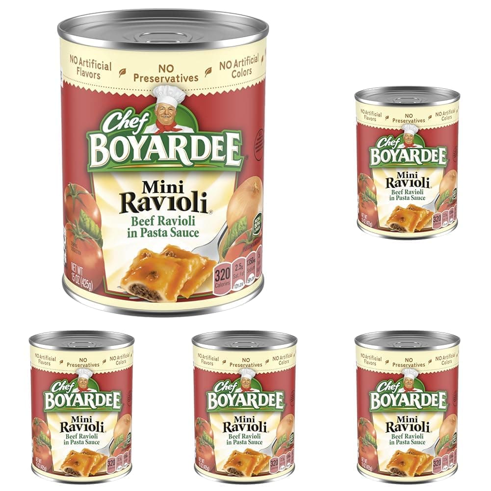 Chef Boyardee Mini Beef Ravioli, Microwave Pasta, Canned Food, 15 oz. (Pack of 5)
