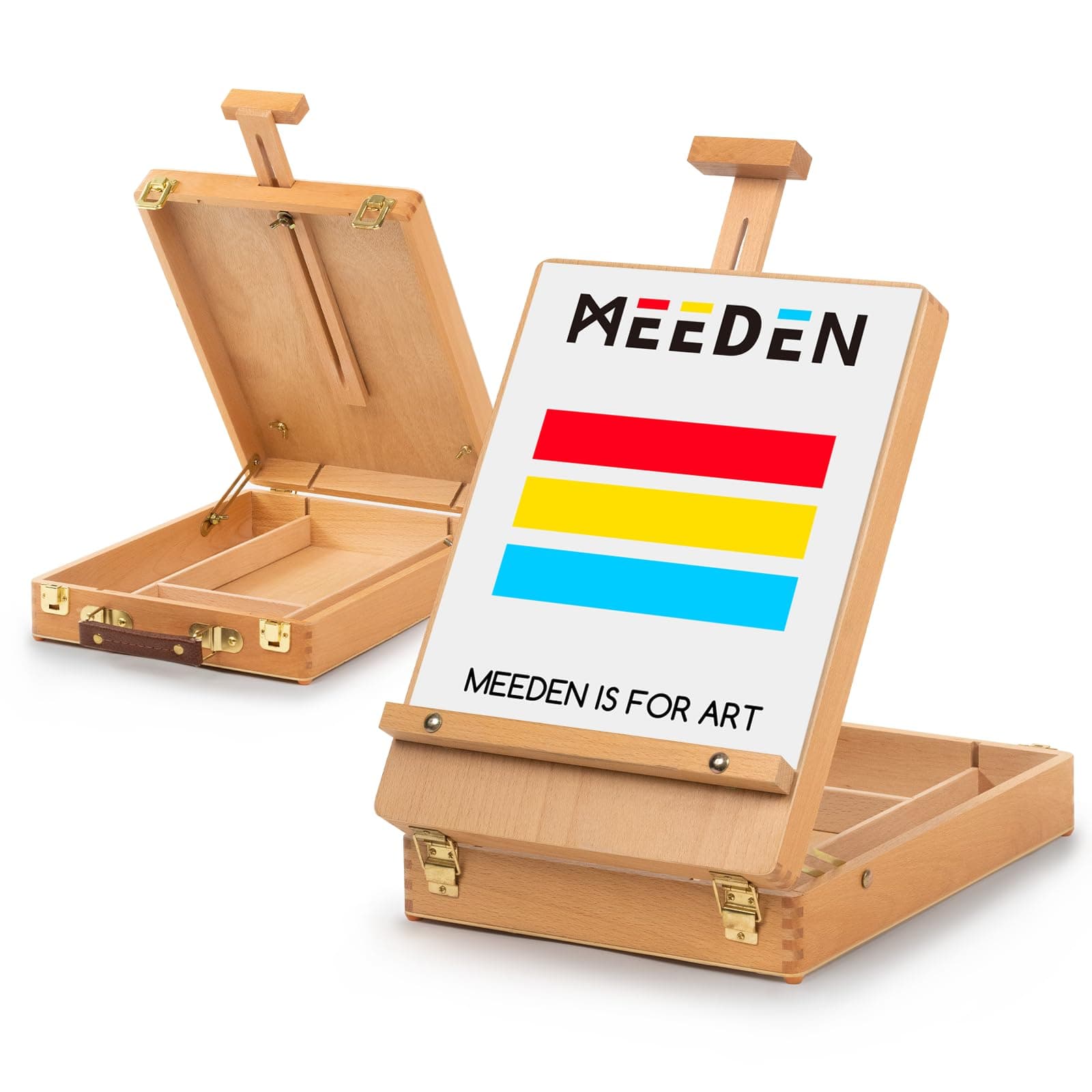 Studio Sketch Box Easel- Solid Beech Wood Universal Design Adjustable Tabletop Sketchbox Easel with Storage Box for Plein Air Artist, Art Students & Beginners