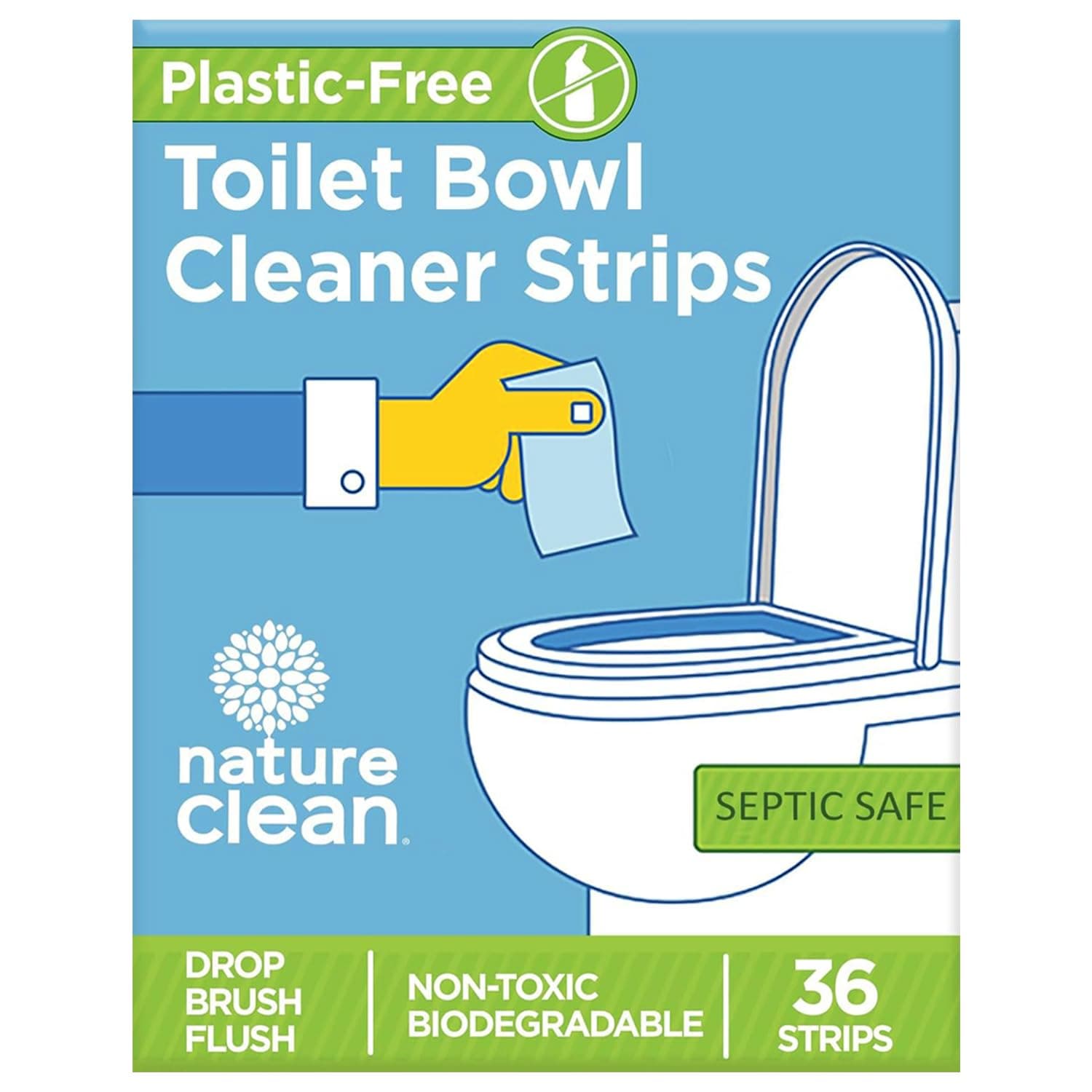 Nature Clean Non-Toxic Toilet Bowl Cleaners Strips 36 count, Plastic-Free & Natural Toilet Cleaner No Harsh Chemicals Septic Safe, Zero Waste Refresh Toilets & Bathroom with Fresh Scent No Splash