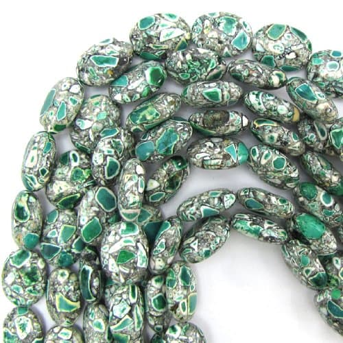 18mm lt green mosaic flower turquoise flat oval beads 16" strand