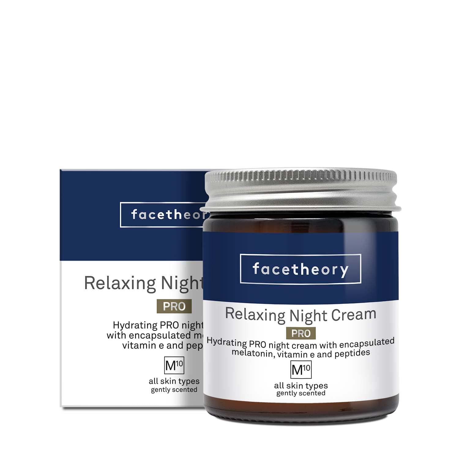 facetheory Relaxing Night Cream M10 PRO - Night Face Cream, Hydrating Night Cream, Made with Melatonin, Face Moisturizer Night, Replenish Skin, Vegan & Cruelty-Free, Made in UK | Scented | 1.7 Fl Oz
