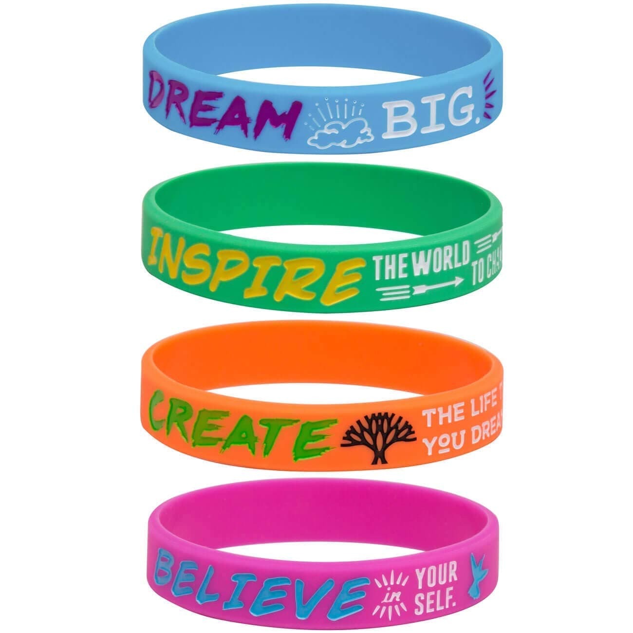 11thGear Silicone Motivational Wristbands Rubber Inspirational Quote Bracelets - Dream, Inspire, Create, Believe |SET OF 4 WRISTBANDS| …