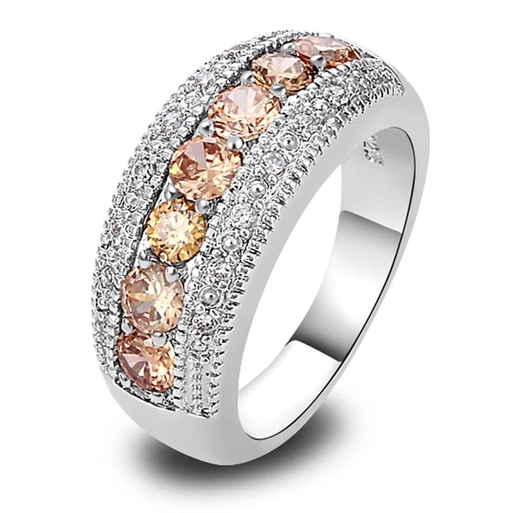 Jewelry Champagne Morganite Silver Band Ring Size 6 7 8 9 10 11 12 13 New Fashion Ring Jewelry