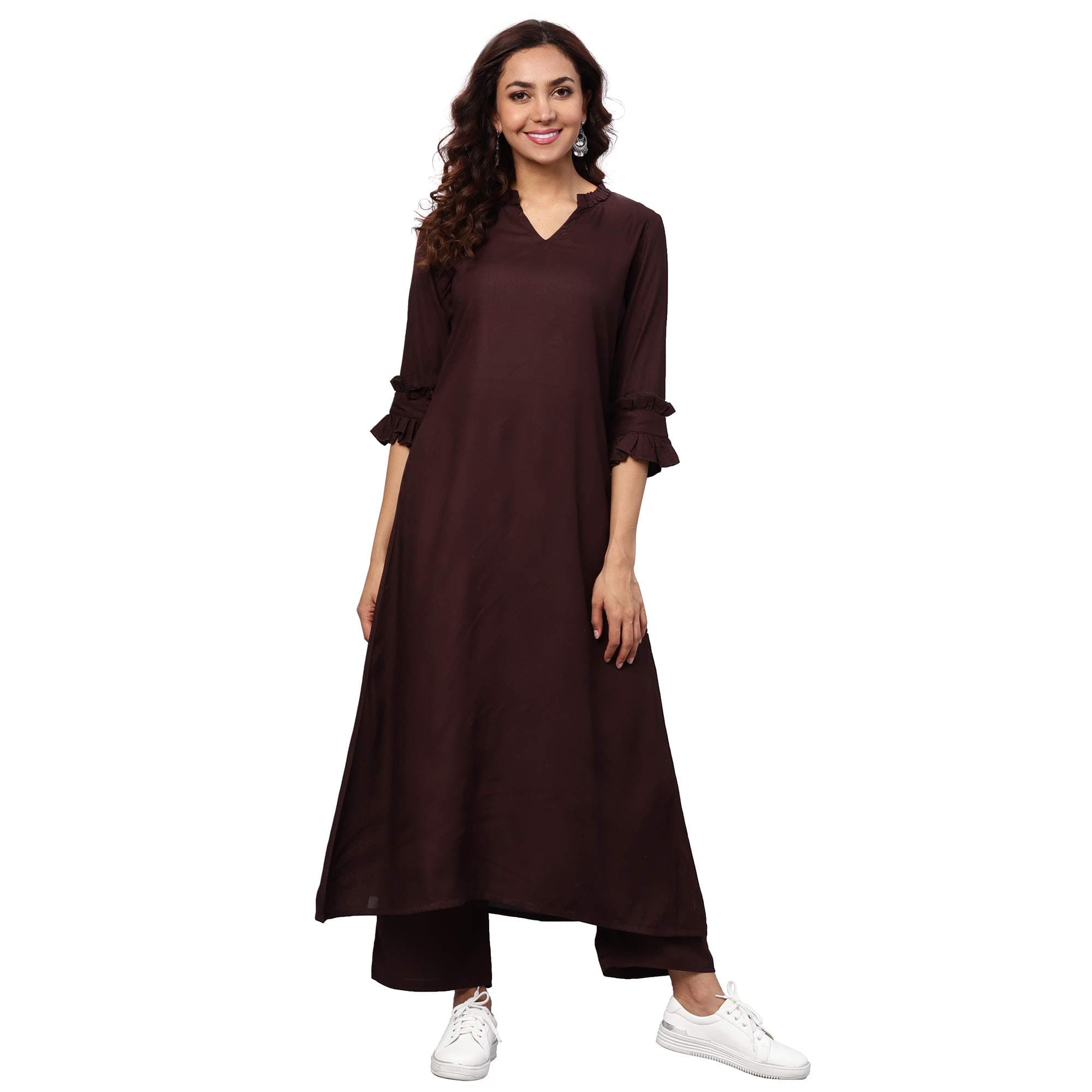 Idalia Women's Maroon A-line Rayon Kurta With Palazzo Pants