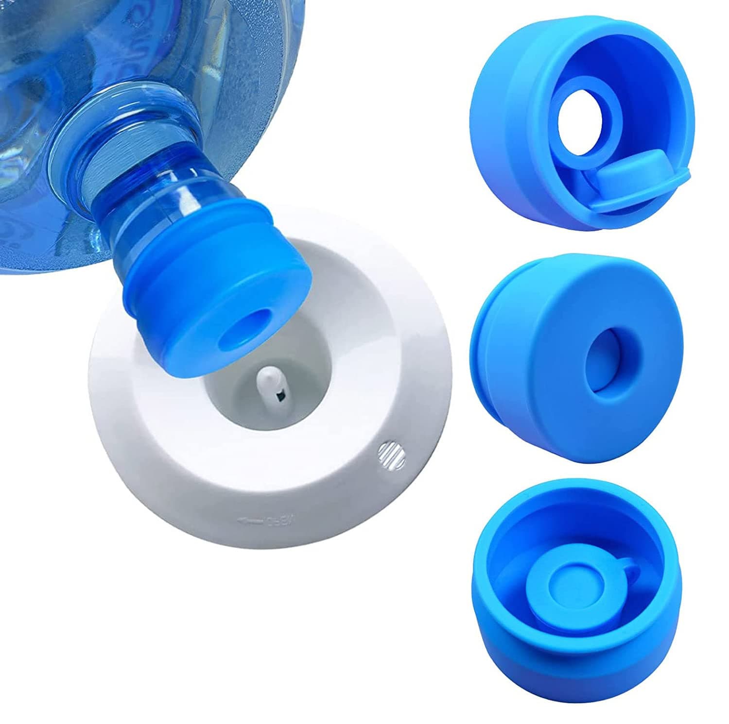 IBAMA 3 5 Gallon Water Jug Cap Reusable Silicone Non-Spill Lids Bottle Caps Fits 55mm Bottles Anti-Splash Dispenser, Refilling (3 Pack)