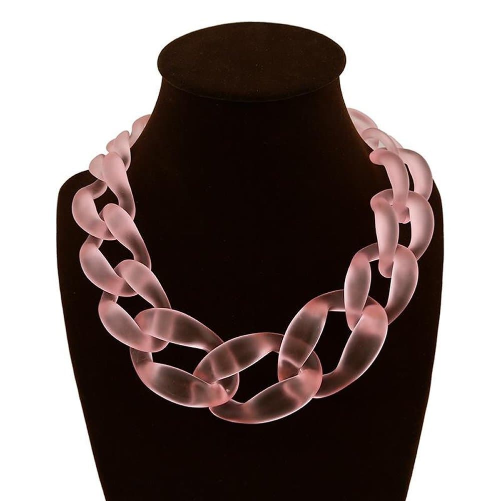 Chunlin Fashion Jewelry Acrylic Collar Chunky Choker Statement Chain Necklace Pendant (Pink)