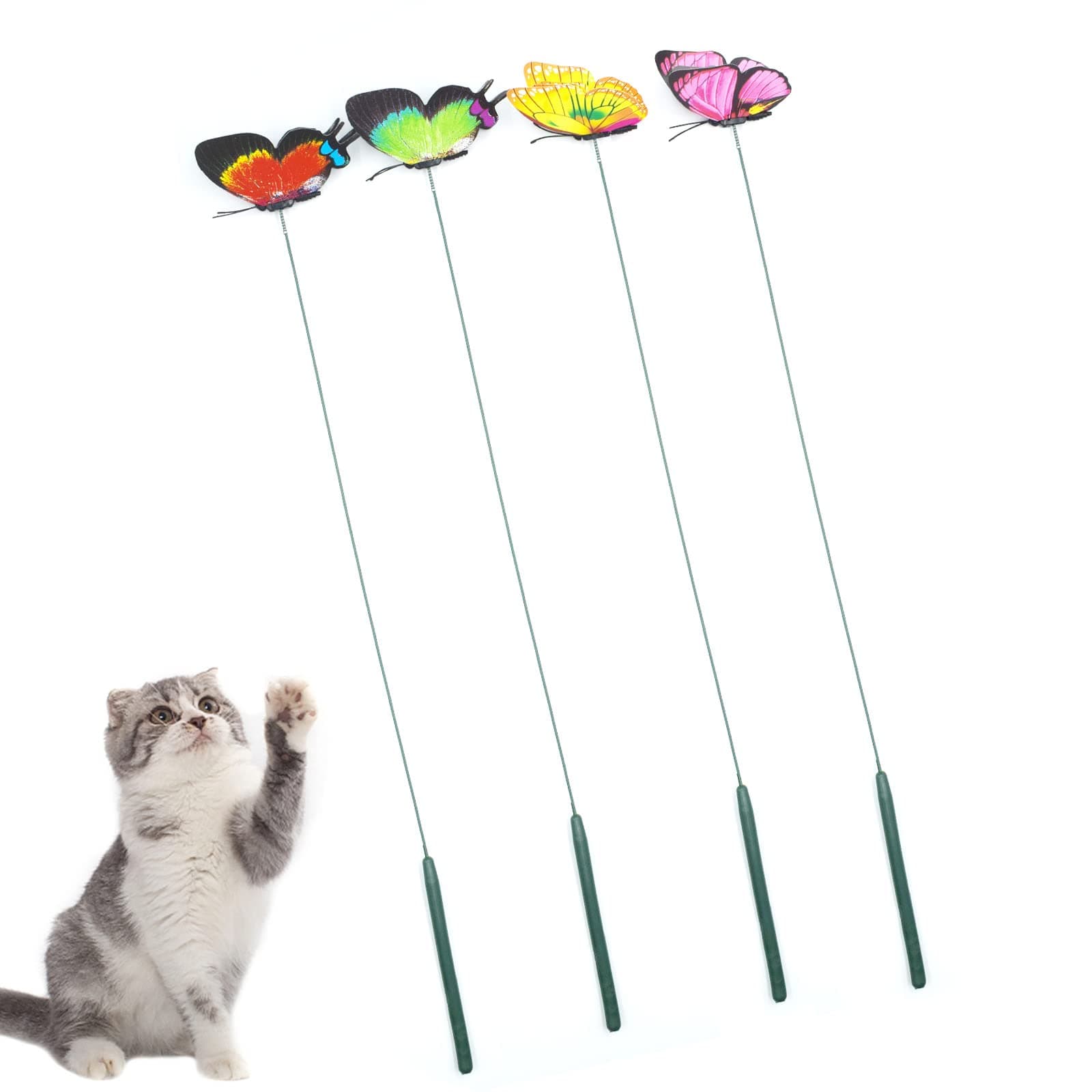 Cat   Wand  Toys, 4 PCS Interactive Butterfly  Cat   Wand  - 16'' Long  Cat  Teaser Wands for  Cat  and Kitten