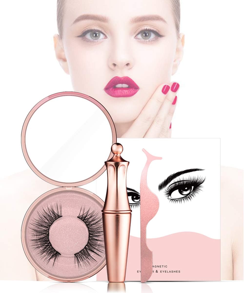 Magnetic Eyeliner Kit with Magnetic Eyelashes, Natural Full Eye Magnet Eyelashes Ultra-thin Reusable Fake Eyelashes,Magnetic Liquild Eyeliner for Use with Magnetic False Lashes(No Glue)