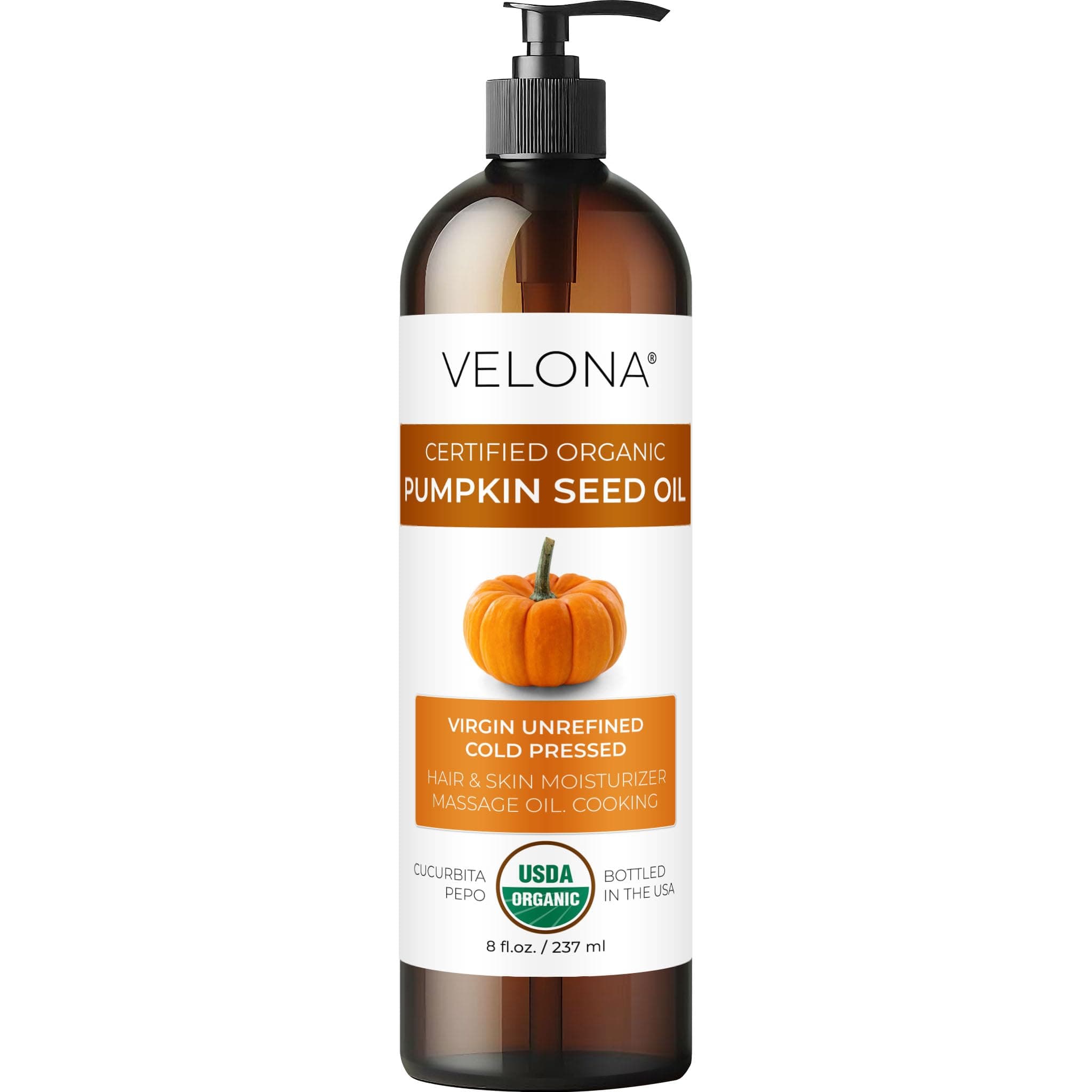 velona Pumpkin Seed Oil USDA Certified Organic - 8 Fl Oz | 100% Pure and Natural Carrier Oil | Unrefined, Cold Pressed | Cooking, Face, Hair, Body & Skin Care | Use Today - Enjoy Result