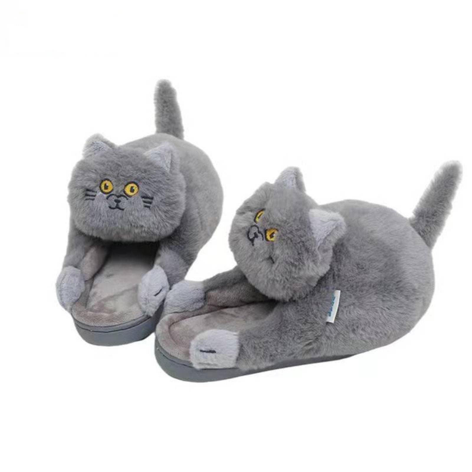 SUYGGCKSlippers Cuddly Hug Cat Slippers Women Men Winter Home Kawaii Floor Shoes Furry Slippers Girl White Mules Funny Slippers