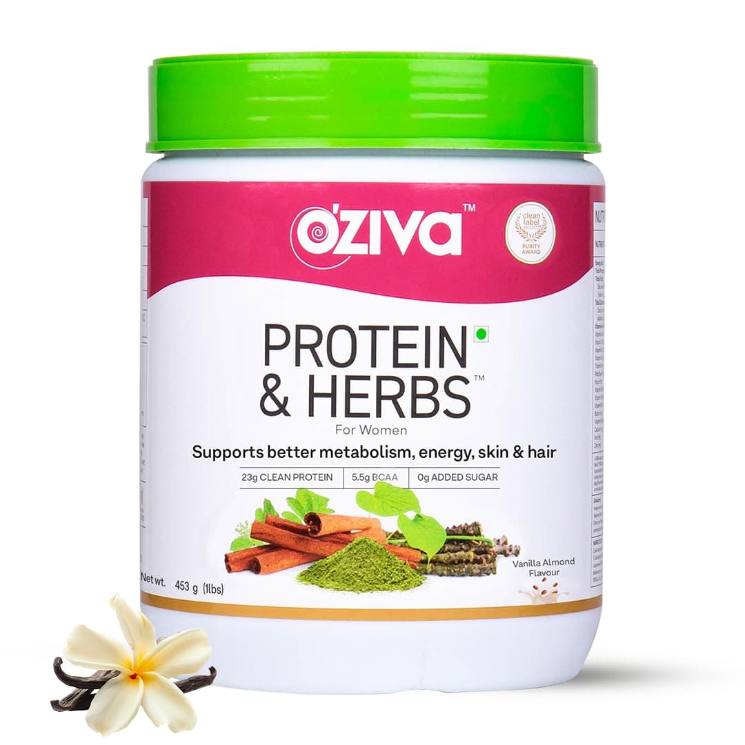 Protein & Herbs For Women, Vanilla Almond, 500G Natural Protein Powder For Weight Control, Better Metabolism & Hormonal Balance, 23G Whey Protein, Ayurvedic Herbs, Certified Clean