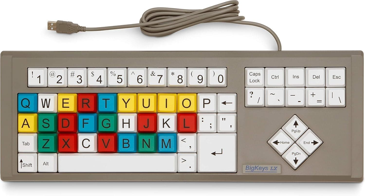 Children's Computer USB Keyboard - Color Coded - Large Keys - Accessibility Kit (Braille and Tactile adhesives)
