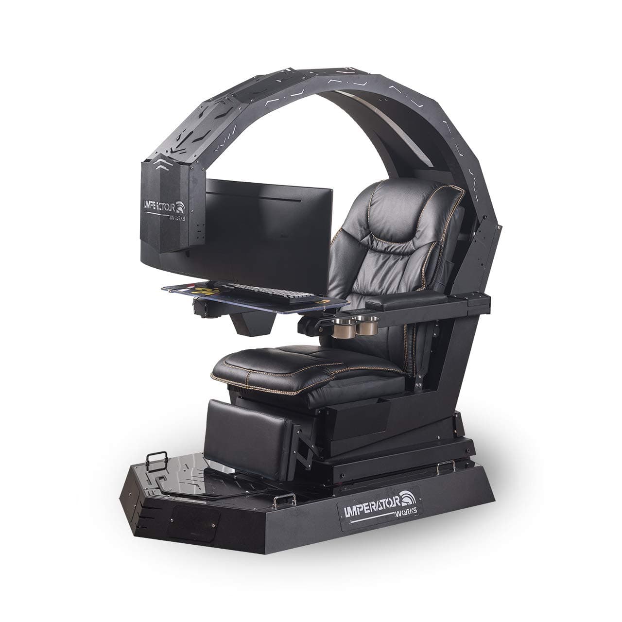 IW R1 Imperator Works Genuine Leather Chair Cockpit Gaming Workstation Chair with Massage for Home and Office use, Support Triple Monitors Fully Motorized