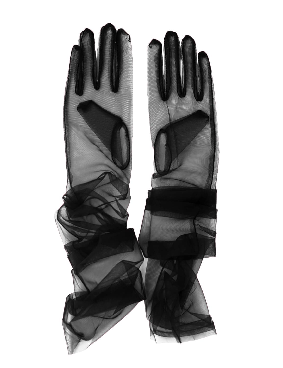 Women's Wedding Bridal Mesh Tulle Gloves Long Opera Costume Party Gloves 27" Elbow Length Sheer Gloves