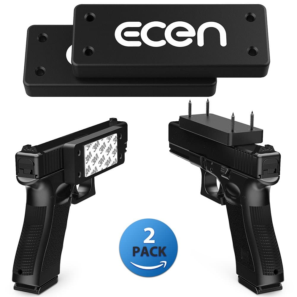 ECEN Gun Magnet Mount -2 Pack -Rubber Coated 43 LBS Rated Magnetic Gun Holder -Adhesive Magnets - Concealed for Handgun Rifle Pistol Revolver Magazine in Car,Truck,Vehicle,Wall,Bed,Table
