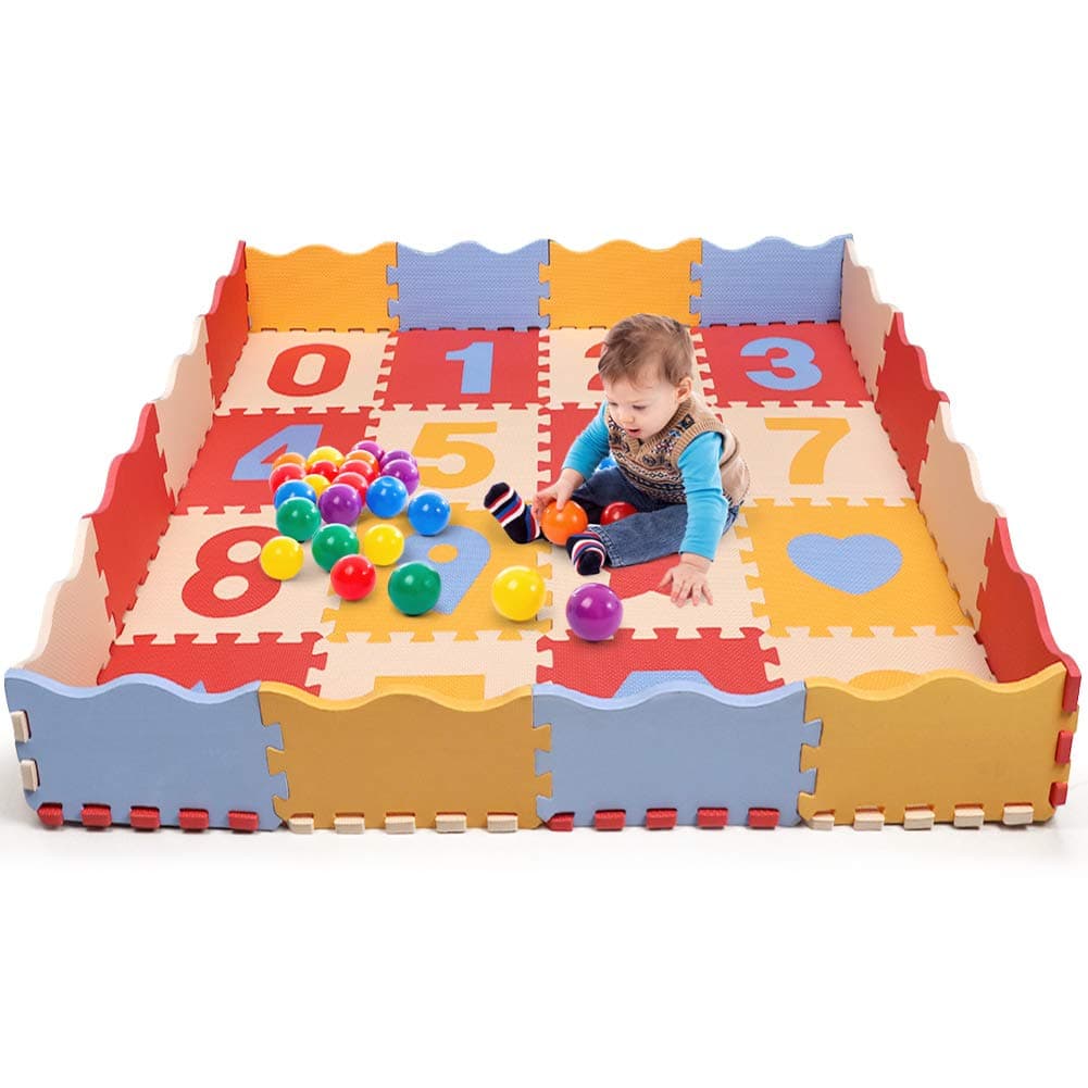 Bammax Baby Puzzle Play Mat, Extra Thick (0.55") EVA Foam with Fence Non-Toxic Floor Playmat for Playroom & Nursery Colorful Crawling Mat for Infants