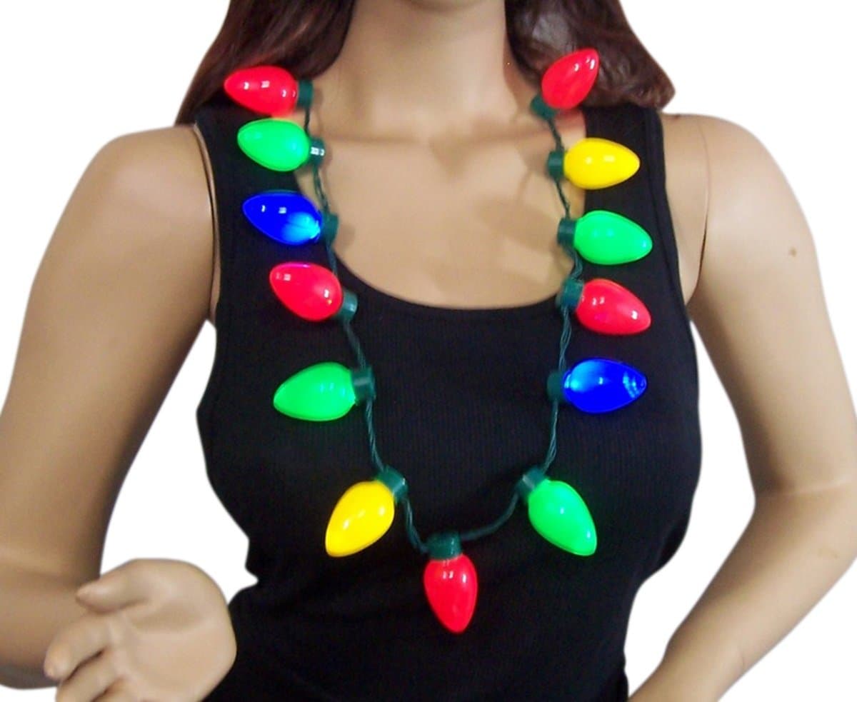 LED Light Up 13 Large Dancing Bulb Christmas Ornament Necklace, 40 Inch (3)