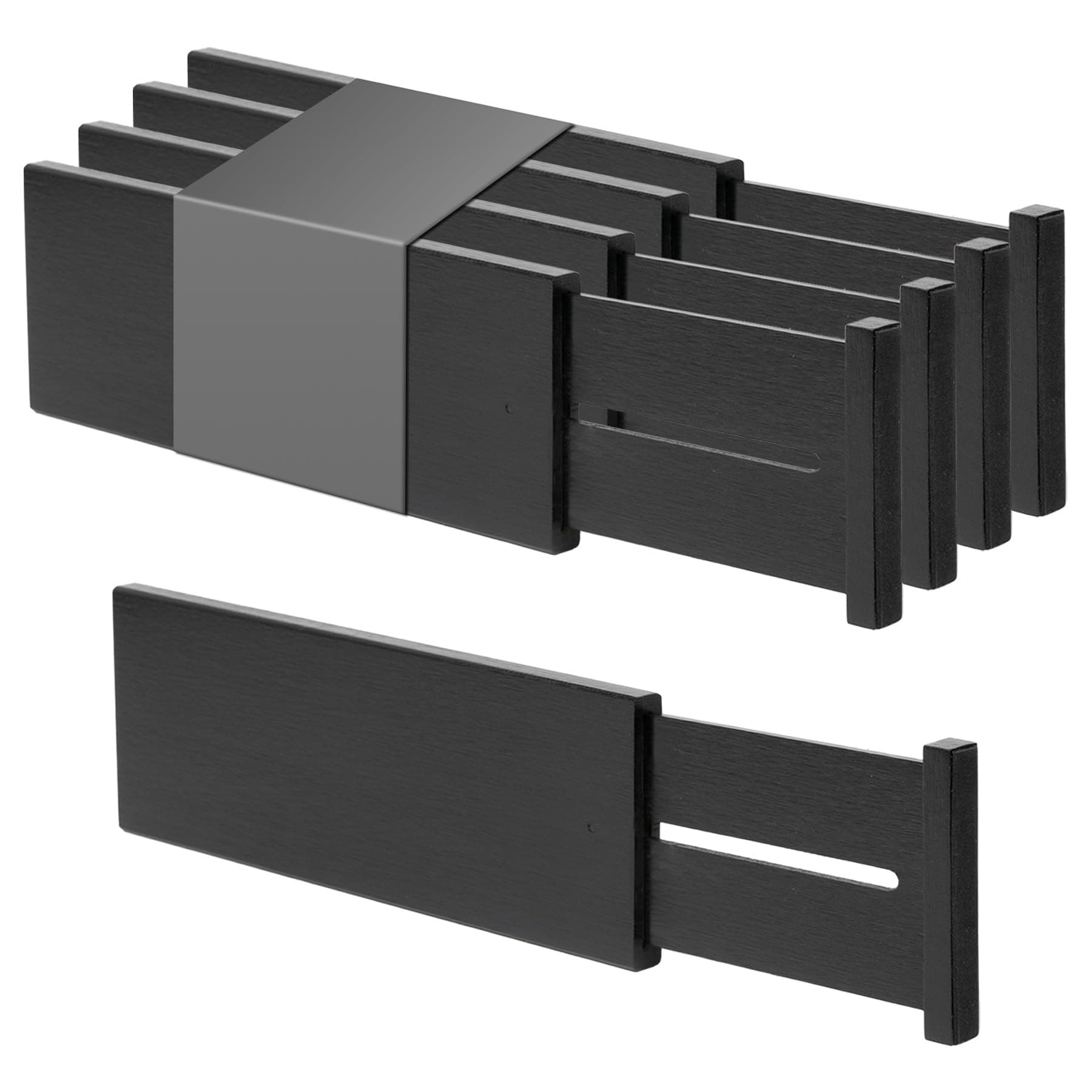 Utoplike 4 Pcs Bamboo Raised Drawer Divider, Adjustable Clothes Drawer Organiser, Wooden Spring Loaded Inserts, for Utensils, Cosmetics in Kitchen, Bathroom and Bedroom Drawers, Black