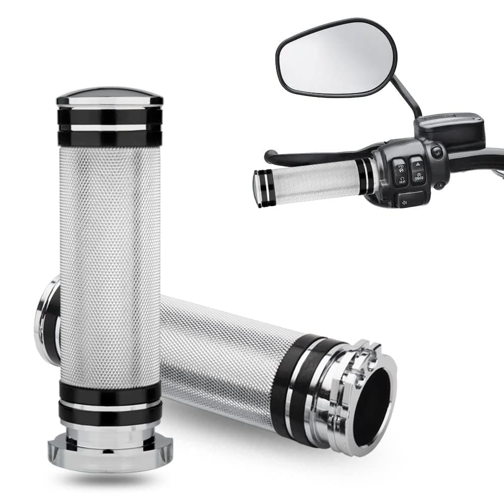 - 1" Motorcycle Hand Grips Black Chrome Handlebar Grips Compatible with Harley Touring Honda Yamaha Suzuki Kawasaki