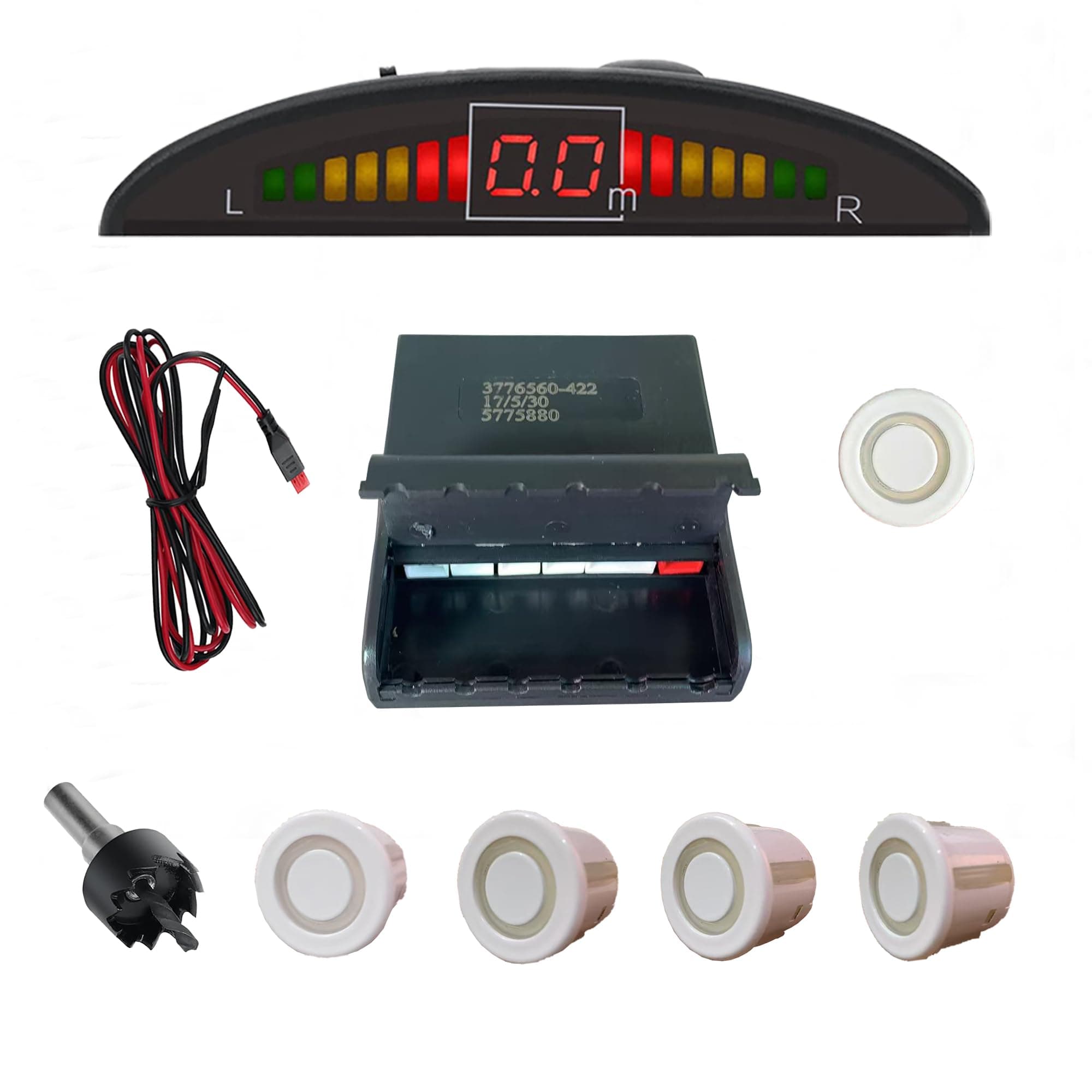 Pickup Truck Backup Radar System - Four 5.95m Sensors for Rear Installation, Compatible with Front Bumper Mounting - Enhance Safety & Visibility（White）