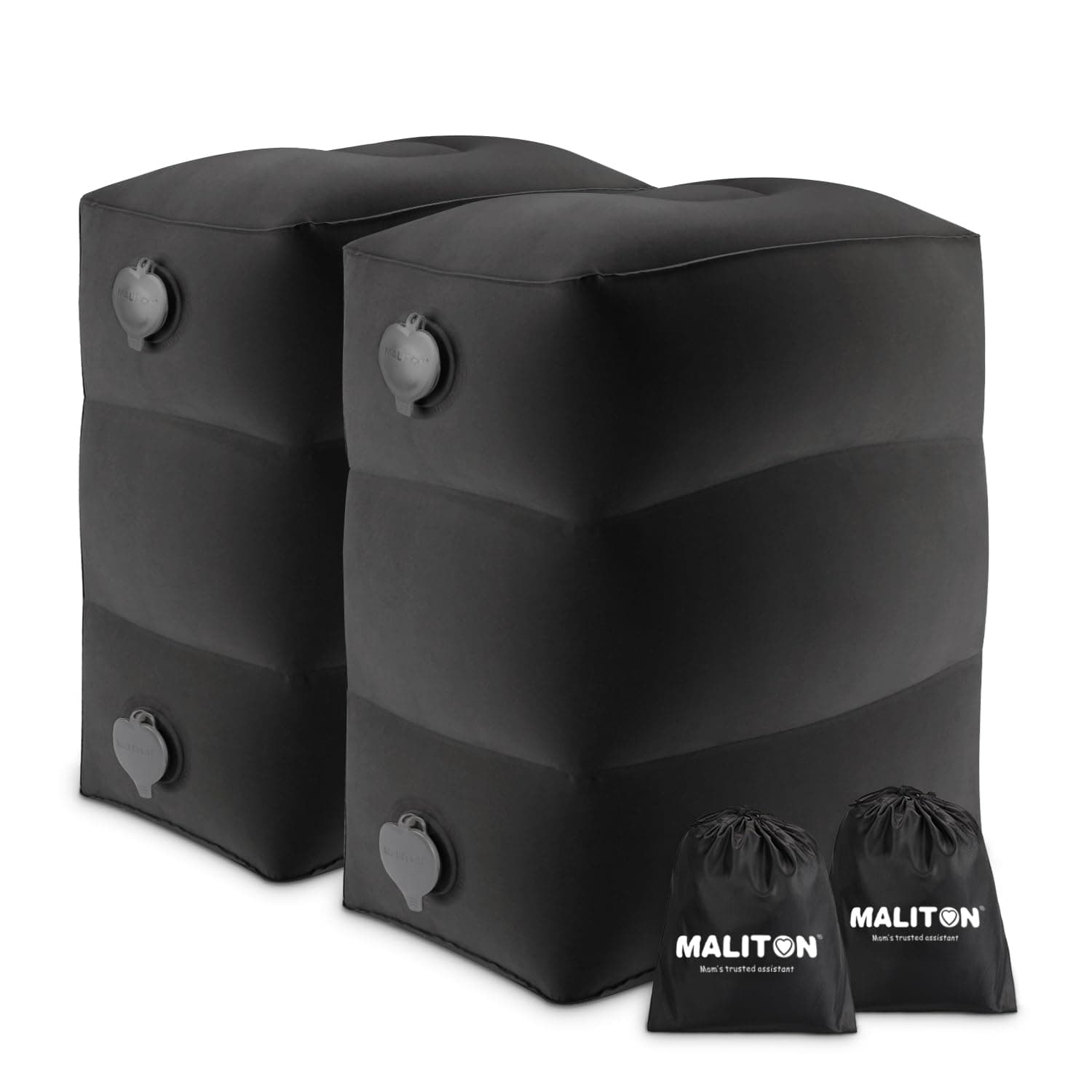 Airplane Footrest, Inflatable Foot Rest for Kids, Adjustable Height Travel Pillow On Airplanes, Cars, Office, Toddler Travel Essentials (Black, 2 Pack)