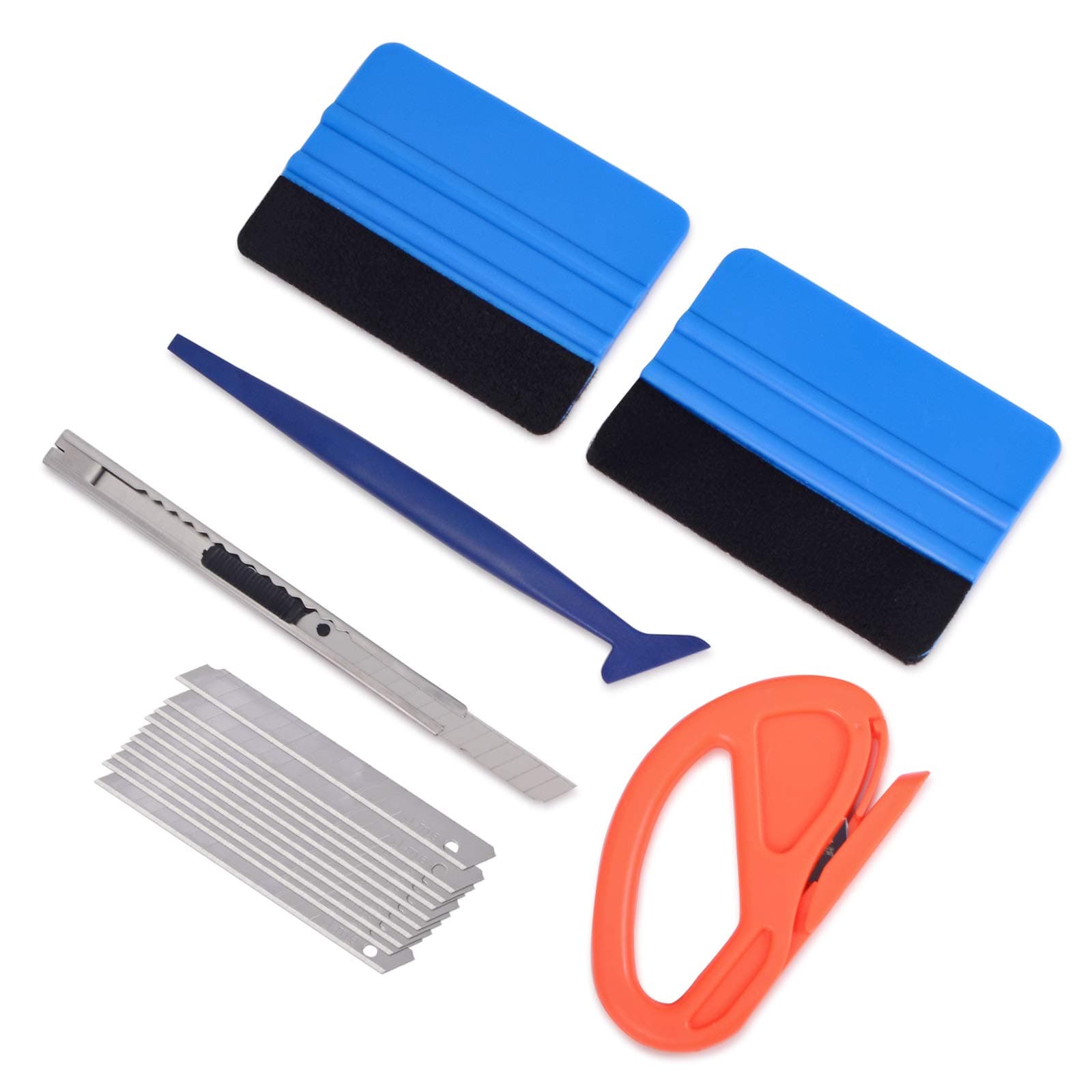 Vehicle Vinyl Wrap Tool Kit Window Tinting Tool Include 4 Inch Felt Squeegee, Retractable 9mm Utility Knife and Blades, Zippy Vinyl Cutter and Mini Go Corner Squeegee for Car Wrapping