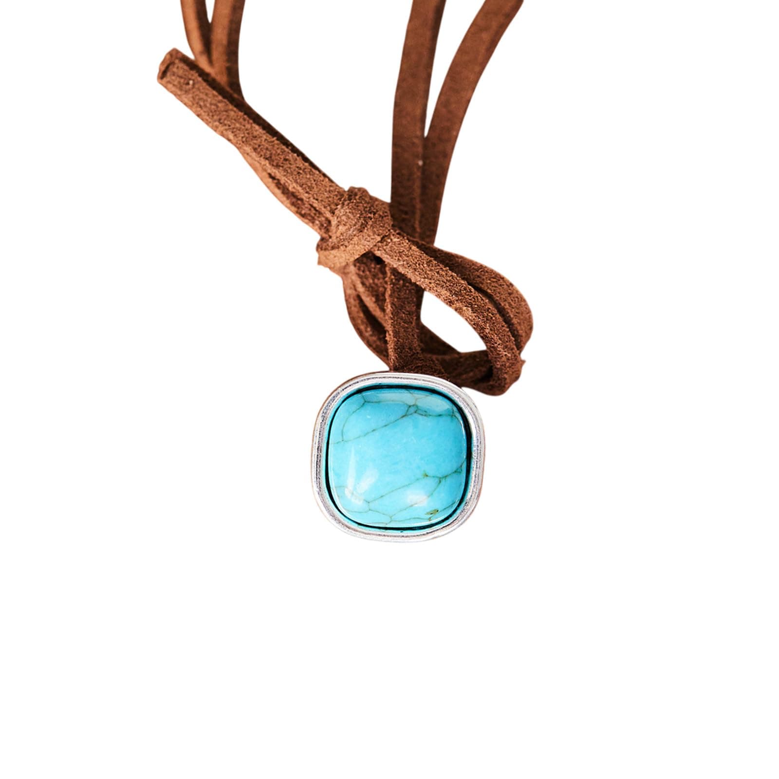 Turquoise Leather Choker Necklace - Western Cowgirl Jewelry for Women, Boho Layered Leather Necklace - Vintage Suede Choker Necklace for Women