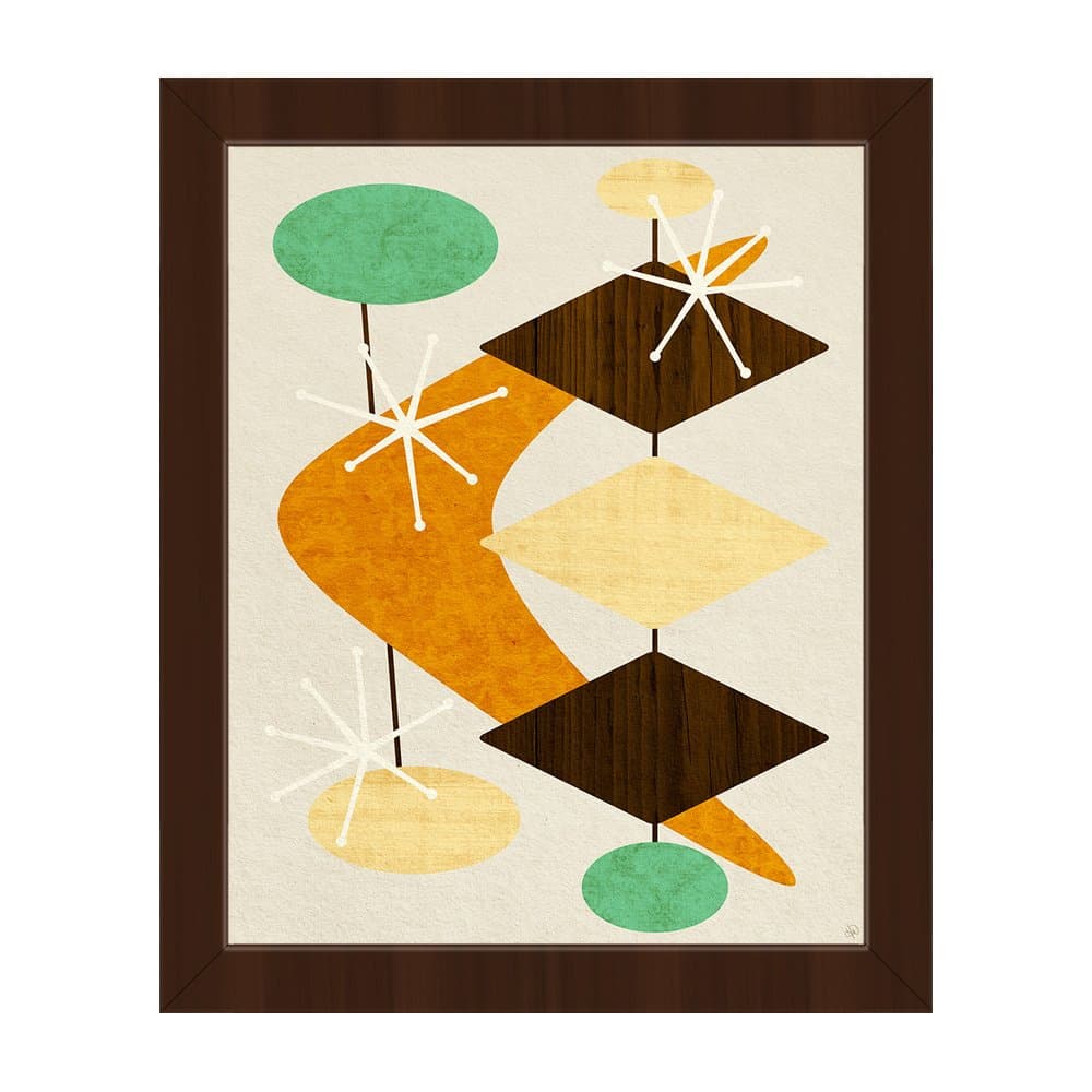 Bang Bang Boomerang Orange: Mid-Century Retro Modern Postmodern Geometric Shapes Abstract Painting Drawing Illustration Wall Art Print on Canvas with Espresso Frame