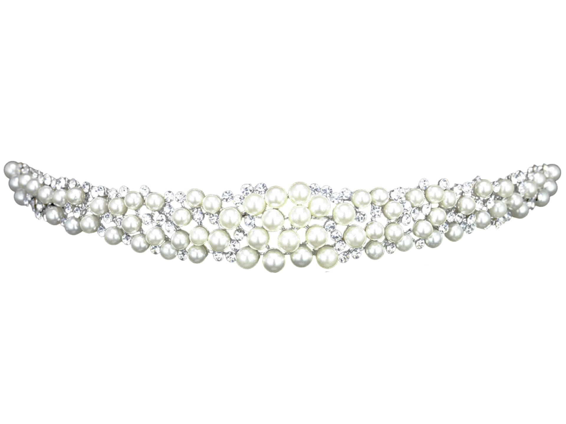 Scatter Faux Pearl Rhinestone Crystal Bridal Headband Tiara T1034