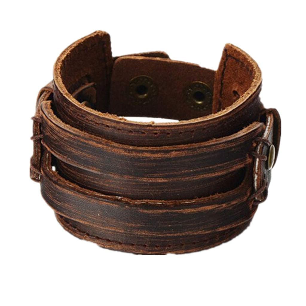 MULBA Brown Antique Leather Bracelet, Handmade One Size