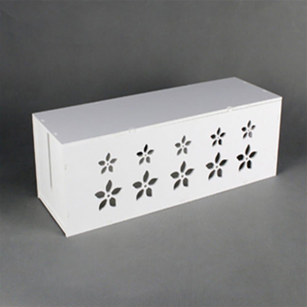 Sunfire White Wire Storage Box Electric Cable Organiser Wood Plastic Office Organizer for Bed Room Decor 36x13x12cm