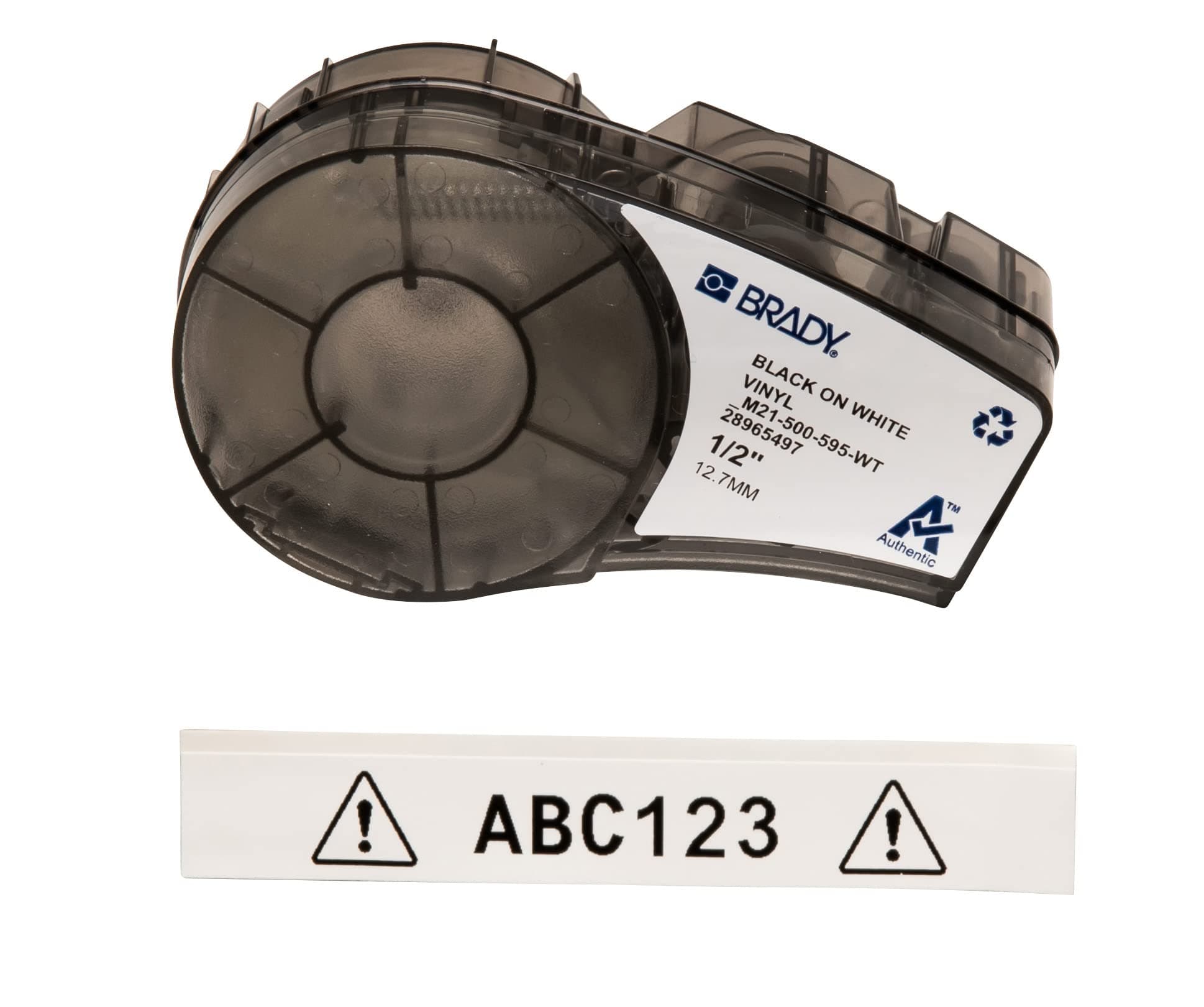 M21-500-595-WT, B-595 Vinyl Printer Label for BMP 21 Mobile, ID PAL and LABPAL Printers, Black On White, 0.5" Width x 21' Length, ‎Black on White