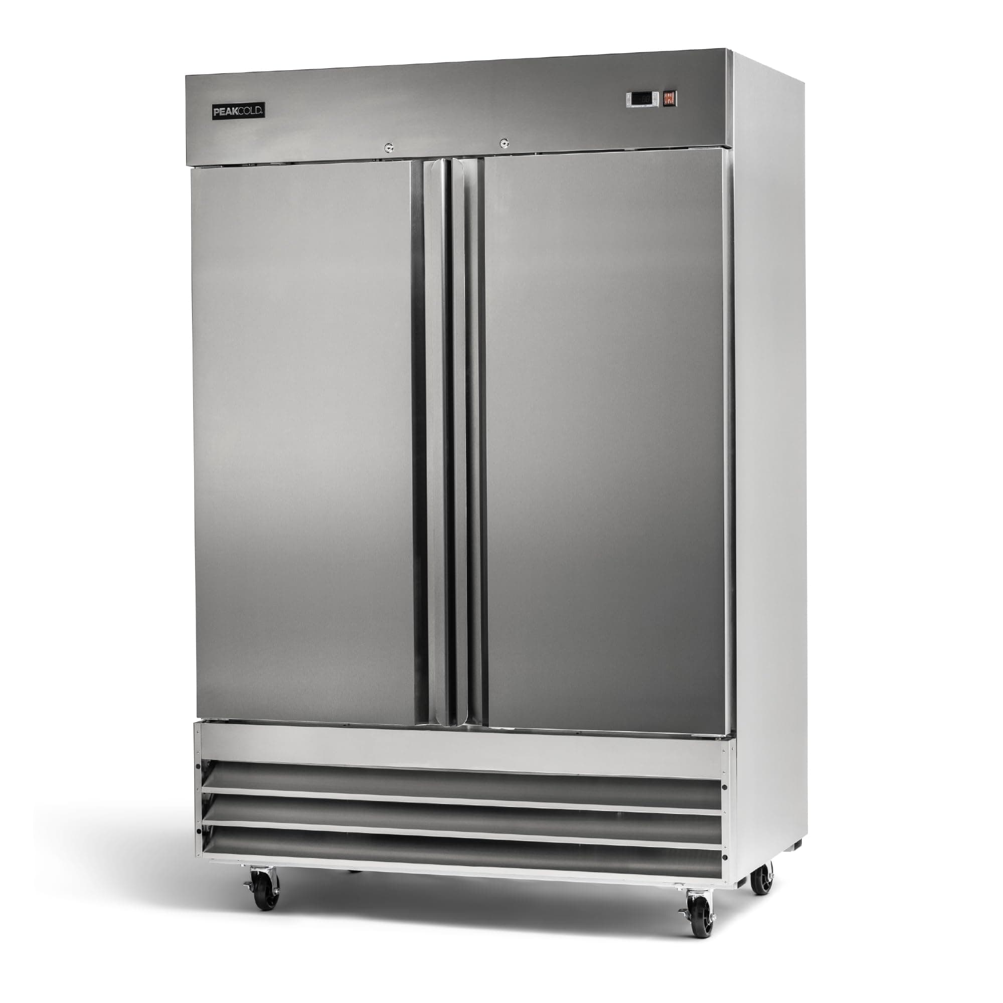 - Double Door Commercial Refrigerator, 47 Cu. Ft., 54" W Stainless Steel Reach-In Upright Refrigerator, Adjustable Shelves, Auto Defrost, Digital Thermostat, Freestanding Industrial Fridge