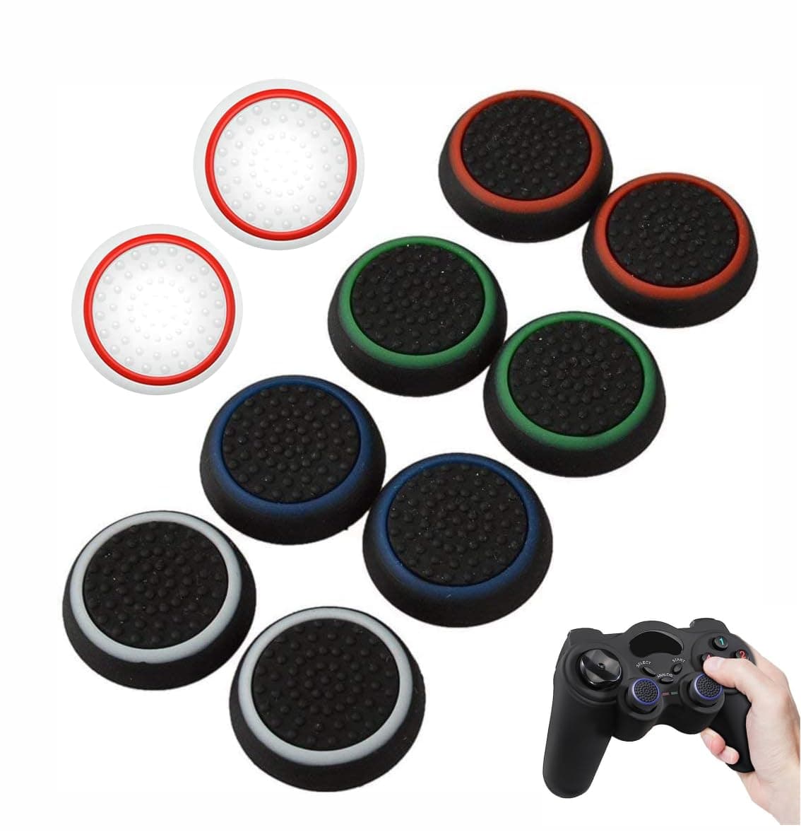 FEORA 5 Pairs /10 Pcs Controller Caps - Analog, Luminous, Non-Slip for 360, Xbox One, PS2, PS3, PS4, PS5 Game Controller Joystick Caps