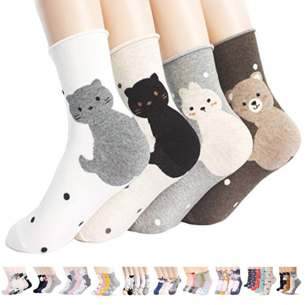 Womens Casual Socks-Cute Crazy Lovely Animal Cats Good for Gift One Size Fits All,Snow Cats B,One Size