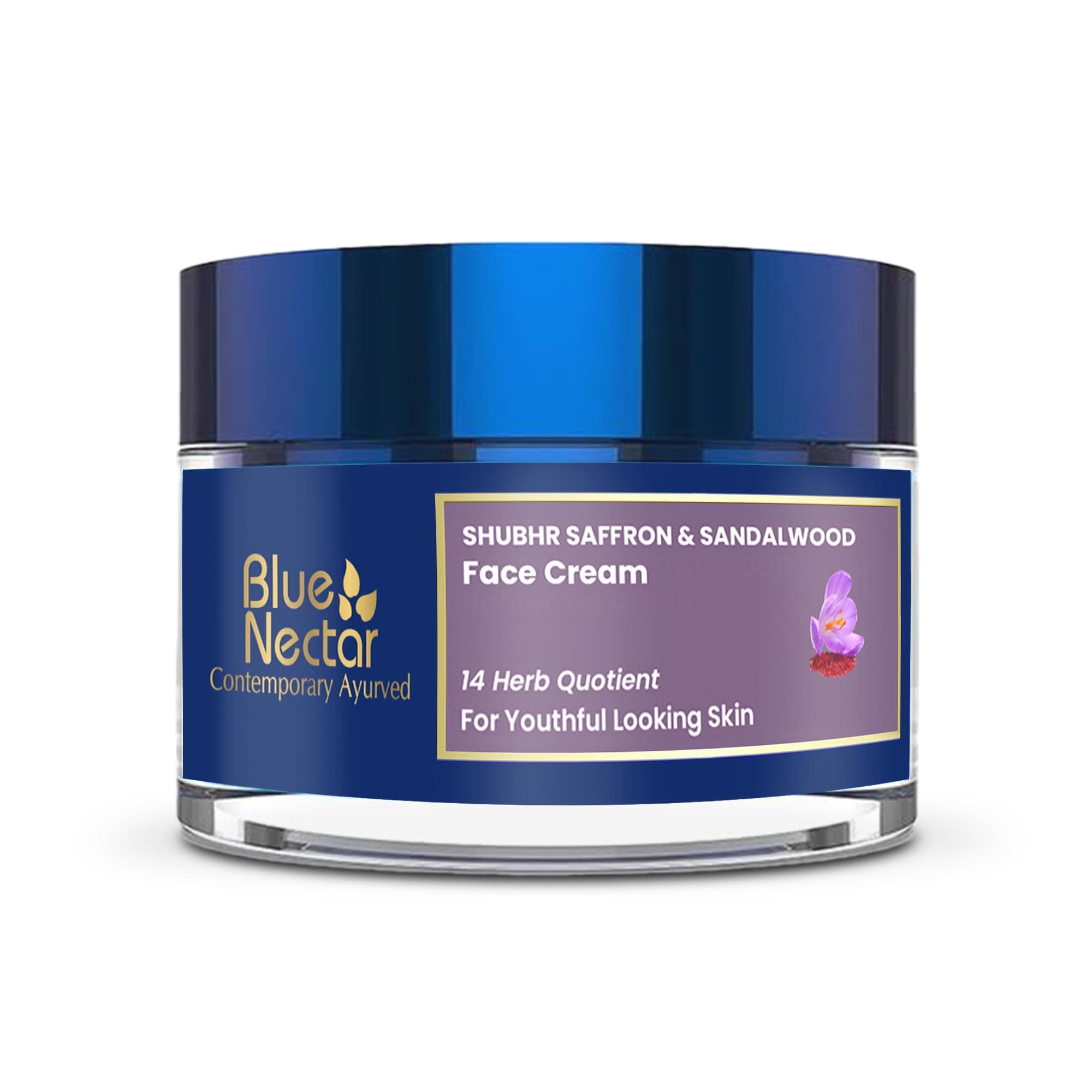 Blue Nectar Saffron Anti Aging Cream for Women | Ayurvedic Alternate to Retinol Face Cream for Fine Lines & Wrinkles | Day & Night Moisturizer for Oily & Dry Skin (14 Herbs, 50g)