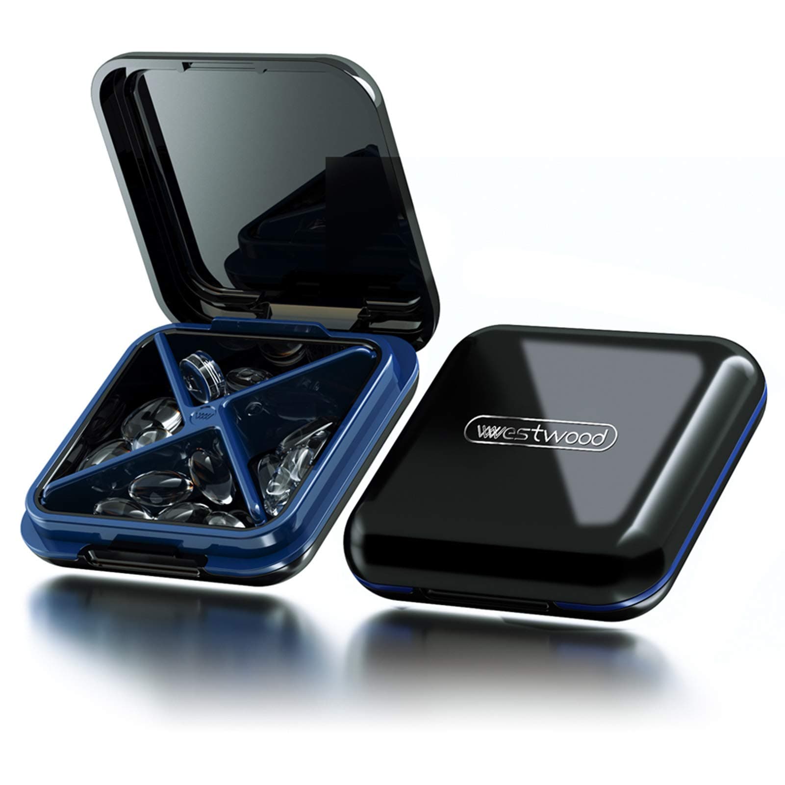 DUBSTAR Travel Pill Box Organizer, Waterproof Cute Daily Small Pill Case for Purses and Pockets BPA Free Portable Pill Container for Vitamins,Fish Oils,Supplements,Medication