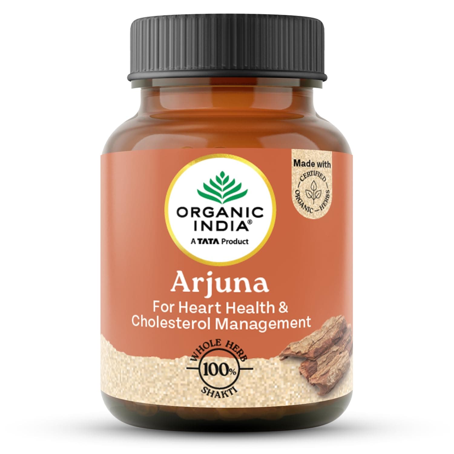A TATA Product - Organic India Arjuna Capsules, 60 Capsules, Supports Heart Health, Whole Herb Formula*, Certified Organic, No Added Fillers or Chemicals