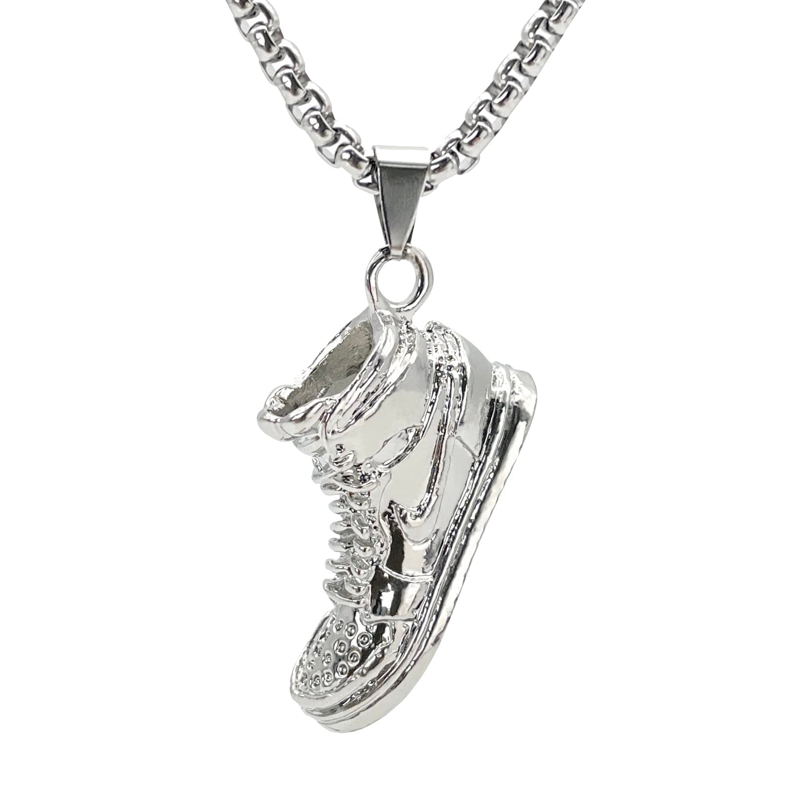 KONFENNecklace for Men Women, Stainless Steel Shoe Pendant Chain 70cm, Mens Sneaker Necklace Hip Hop Punk Birthday Jewelry Gift for Man Women for Boys Girls Unisex (Red/Silver)