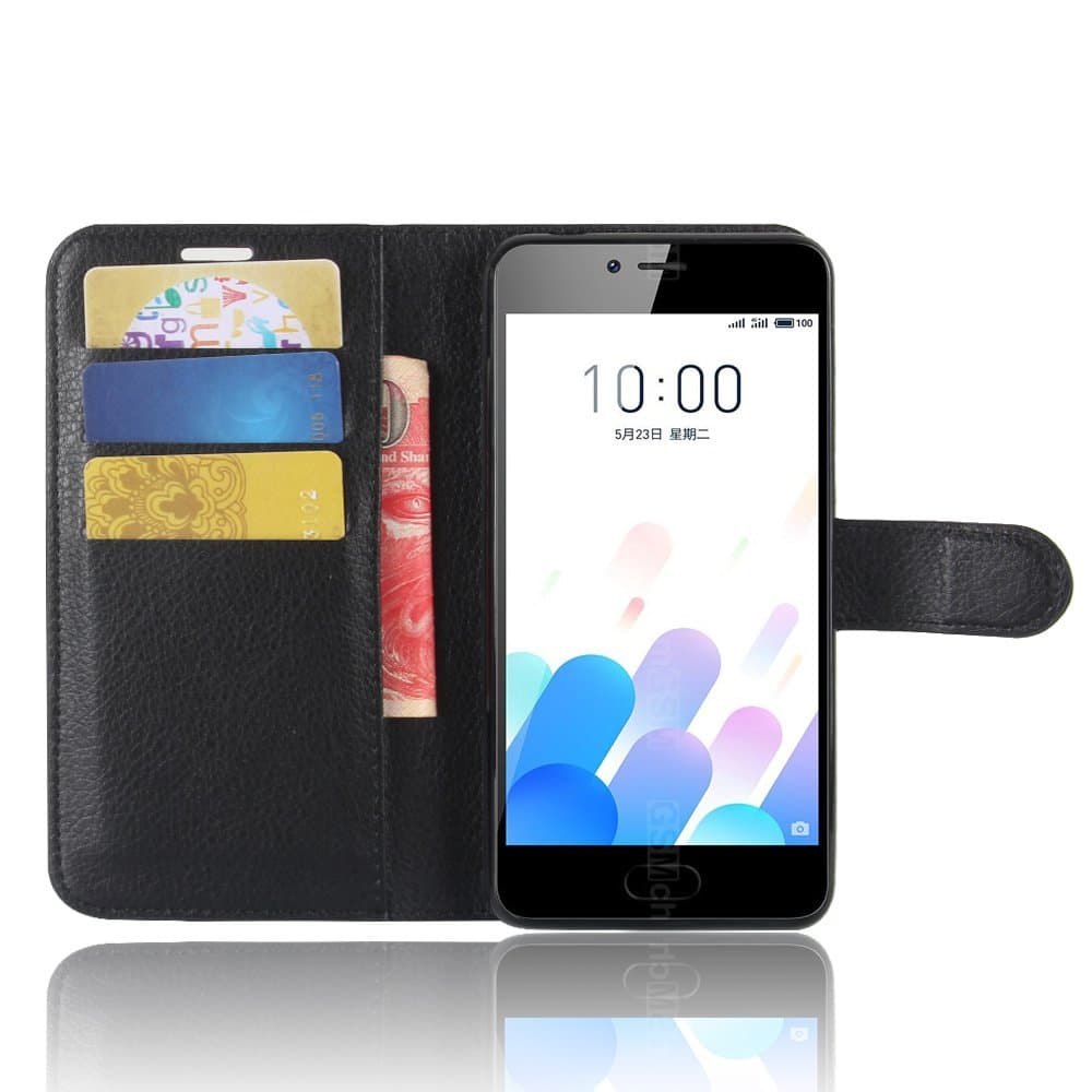 SMTR Meizu M5c Premium Leather Wallet case Cover Leather Wallet Flip Cover with magnetic clasp for Meizu M5c Smart Phone-Black