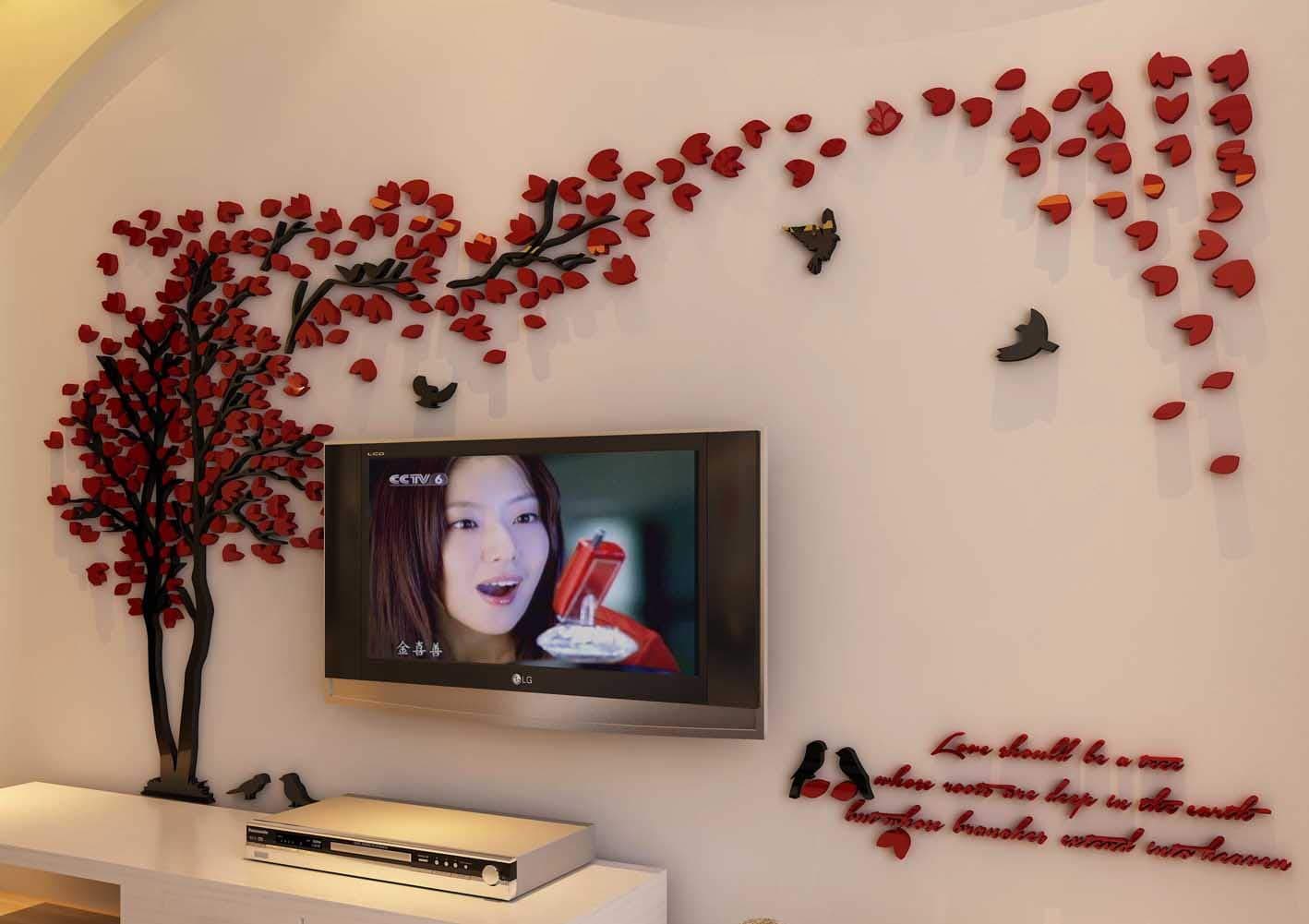 Hermione Baby 3D Couple Tree Wall Murals for Living Room Bedroom Sofa Backdrop Tv Wall Background, Originality Stickers Gift, DIY Wall Decal Home Decor Art Decorations (Medium, Red)