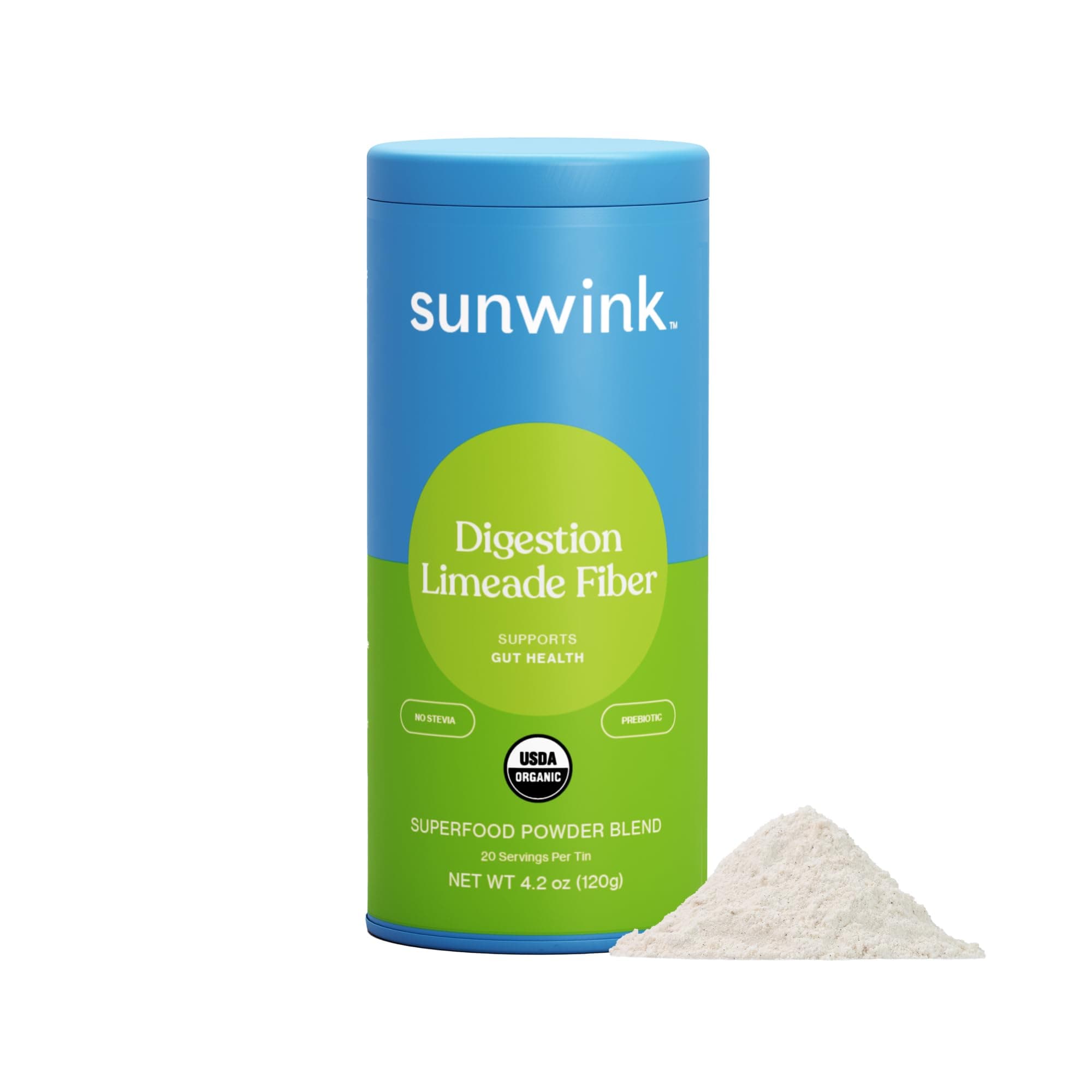 Sunwink Digestion Limeade Fiber Superfood Powder | Daily Fiber Powder for Digestion | Prebiotic Fiber Powder with Chicory Root, Burdock, Tangerine Peel | Supports Gut Health | 4.2 oz, 20 Servings