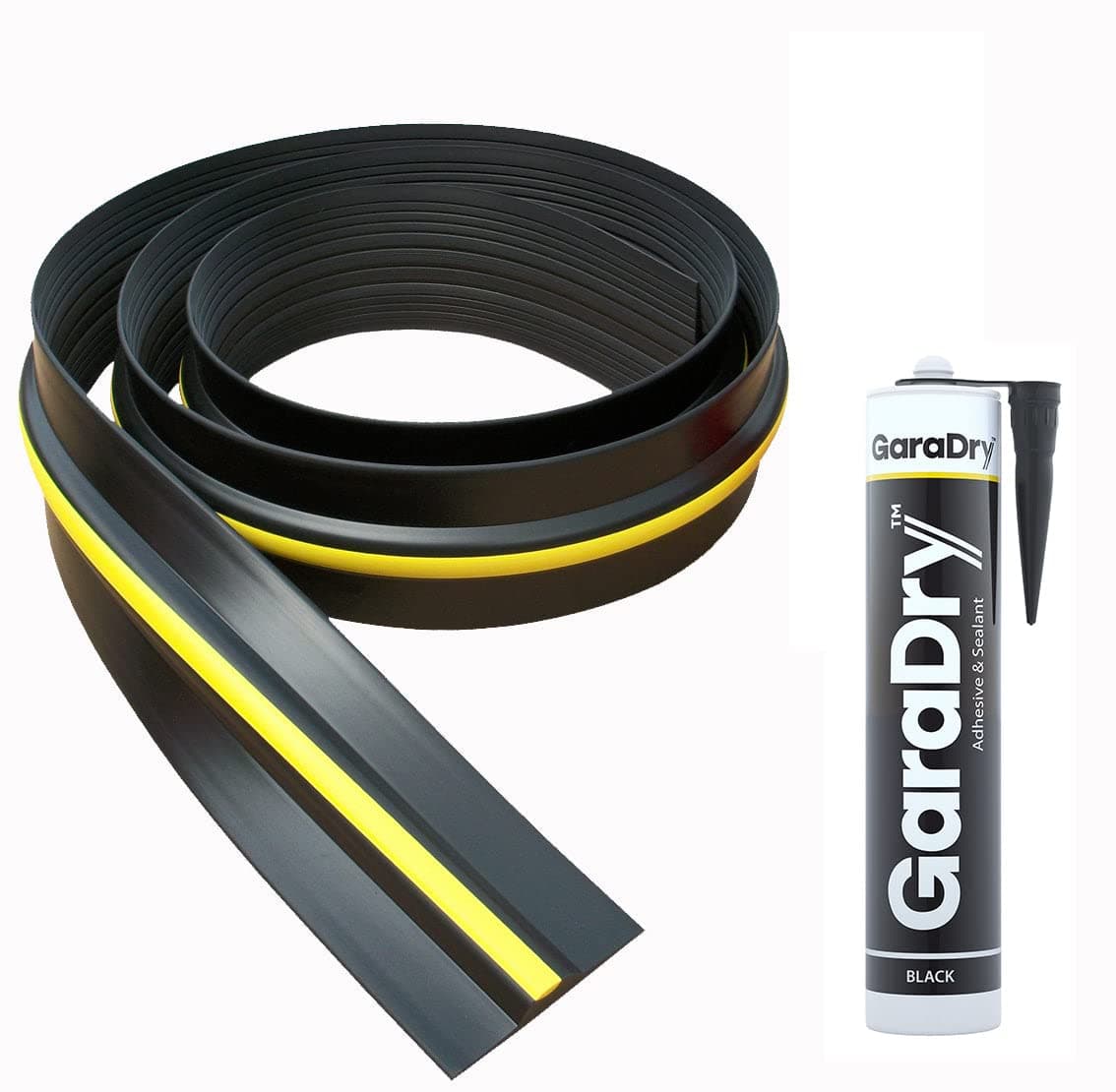 ½" High Garage Door Threshold Seal Kit (10'3") | Black/Yellow, Vinyl | Includes Adhesive