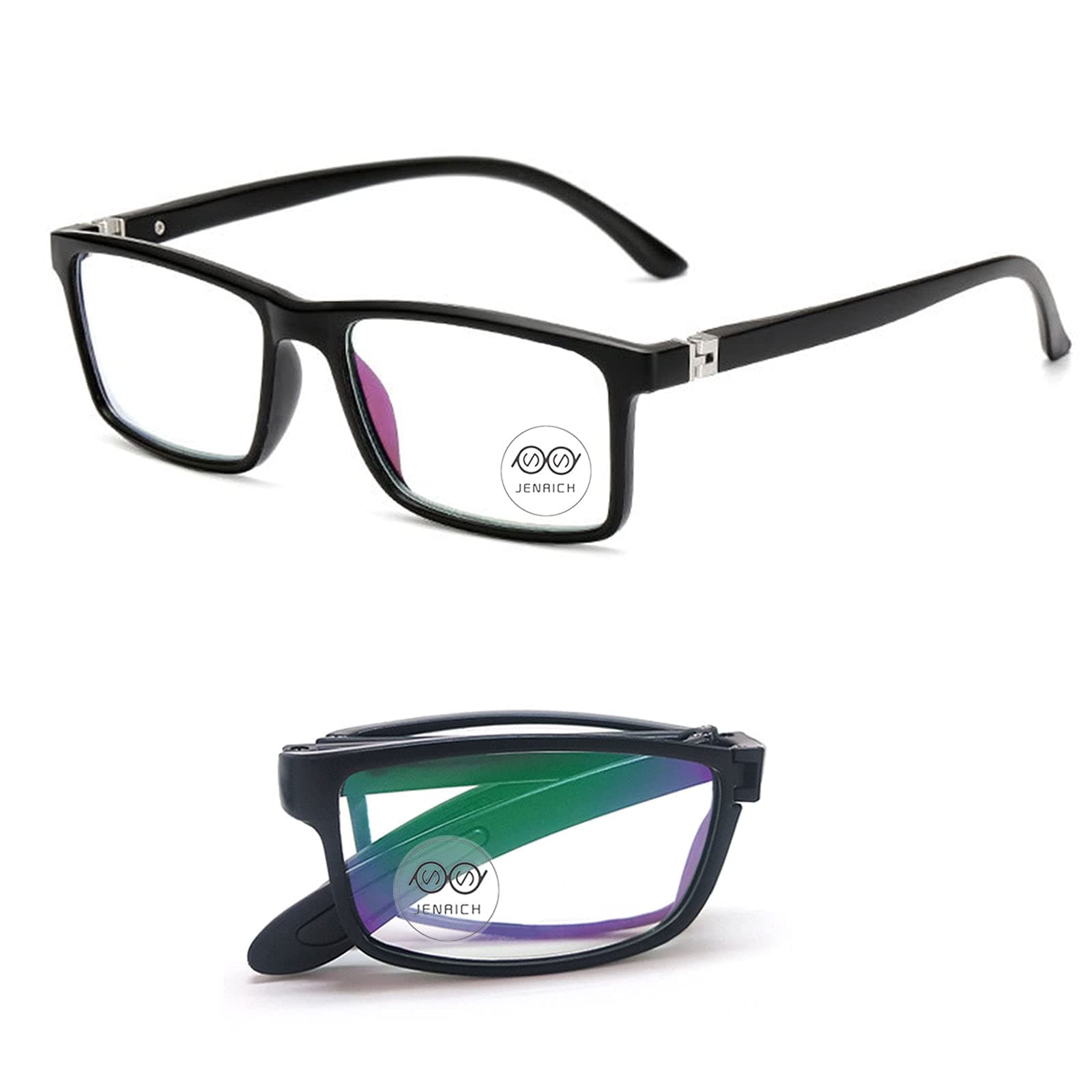 JENRICH 2-Pack Reading Glasses Foldable Mini Blue Light Blocking Glasses Men Women HD Quality Readers Spring Hinge