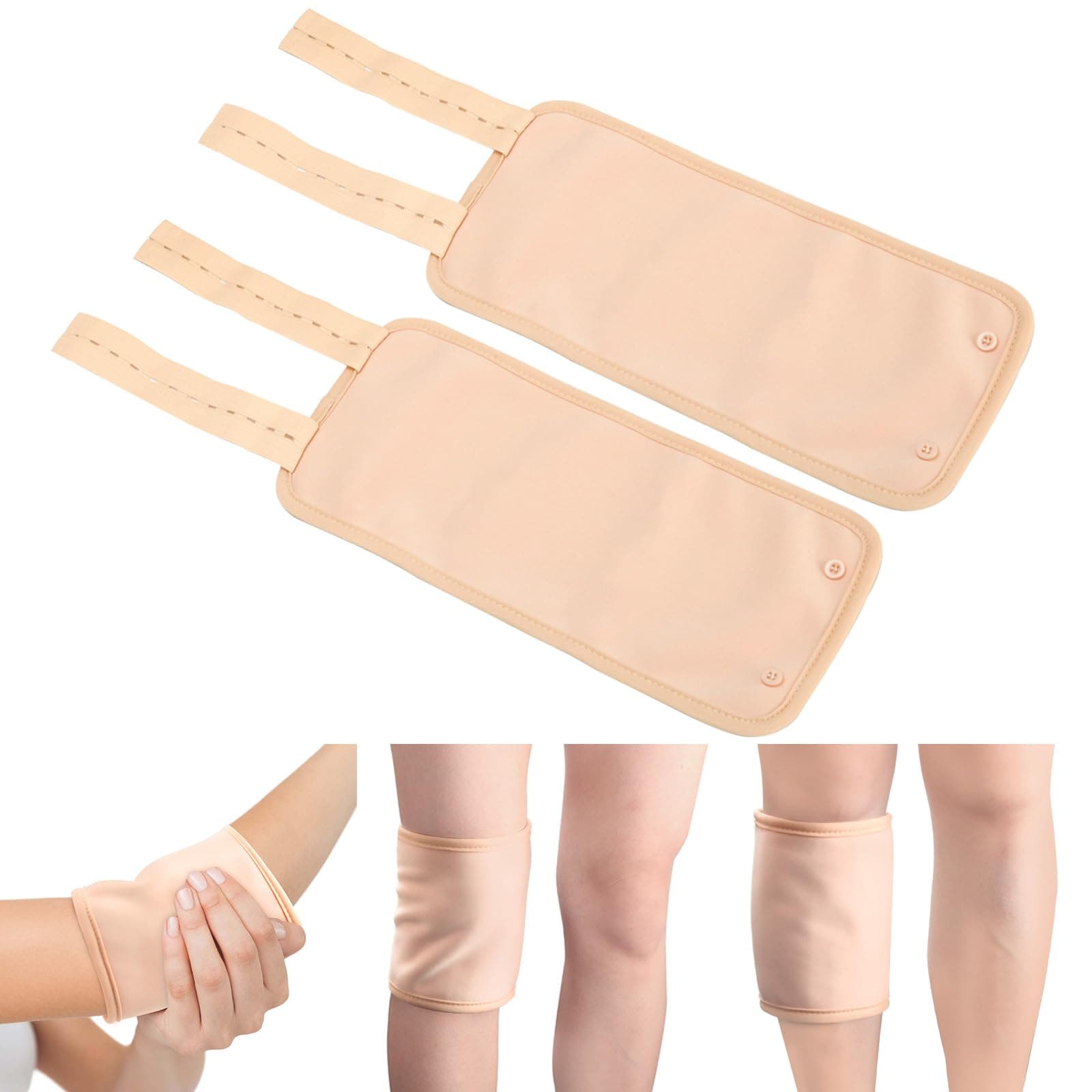 Tiga 2 Pack Castor Oil Wrap - Reusable Organic Thyroid Castor Oil Patch for Knee, Calf, Knee to Improve Circulation (Oil Not Included), Khaki