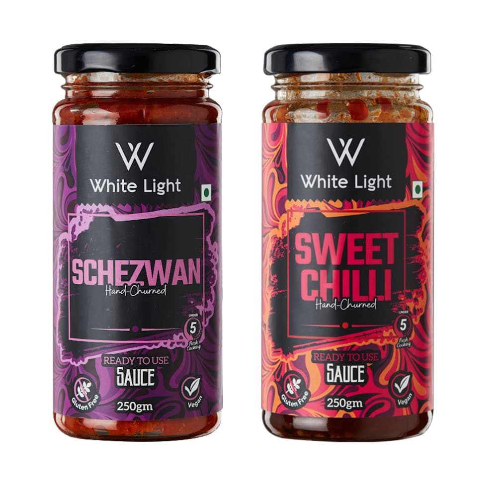 White Light Food Schezwan Sauce and Sweet Chilli Sauce l Vegan and Natural Ingredients l Ready to Eat Healthy Food (Combo Pack of 2, 250g Each)