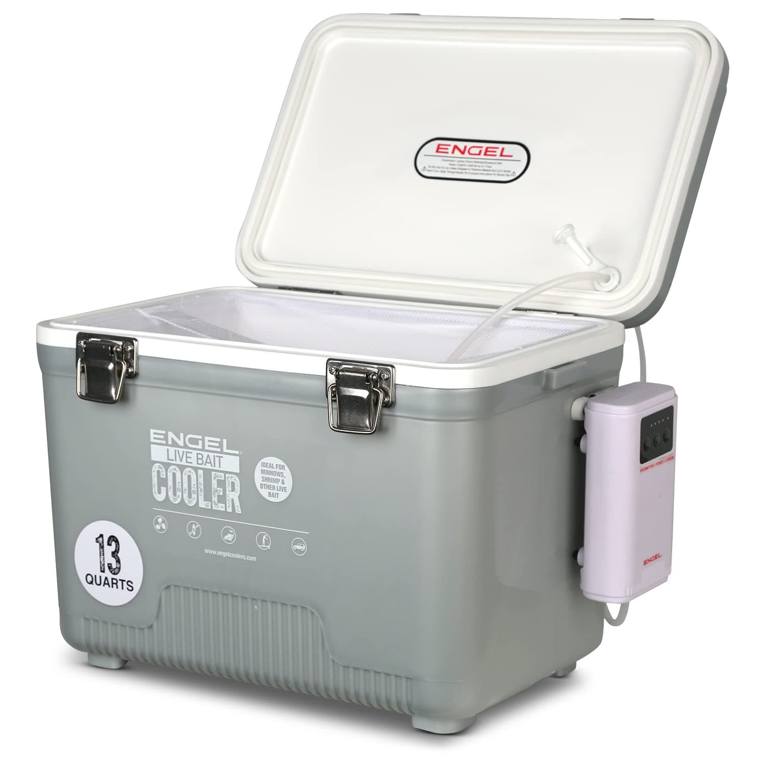 ENGEL(エンジェル) Live Bait Cooler PRO 釣り用釣り用 - ポータブルミノーとベイトバケット リチウムイオン充電式エアレーター付き