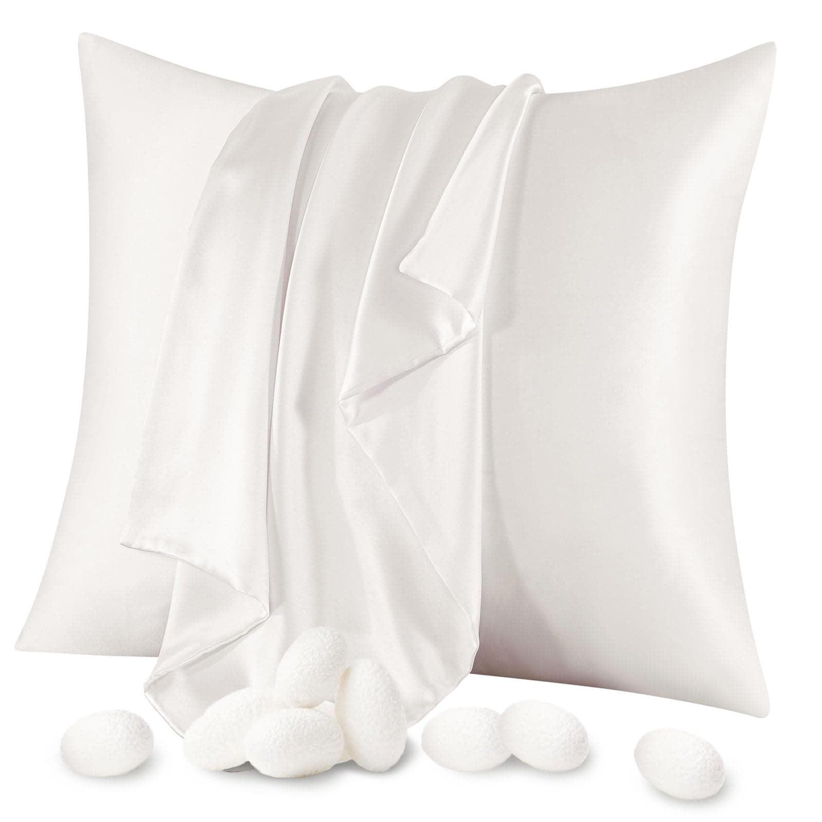 100% Mulberry Silk Pillow Cases Silk Pillowcases for Hair and Skin Both Side Real Silk Pillowcases Hidden Zipper 21 Momme Silk Pillow Covers(Ivory White, Standard:20"x26",1pcs)