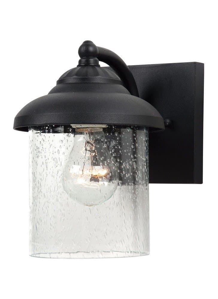 Sea Gull Lighting 84068-12 Lambert Hill One-Light Outdoor Wall Lantern with Clear Seeded Glass Shade, Black Finish